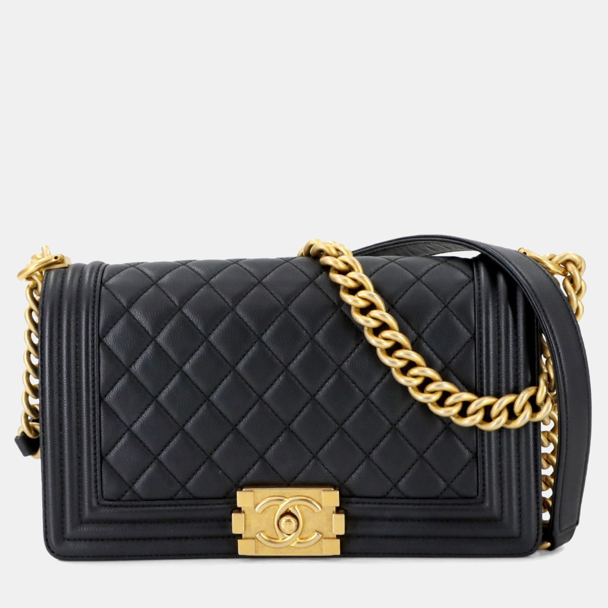 

Chanel Boy Chanel Chain Shoulder Bag Caviar Skin Black Gold