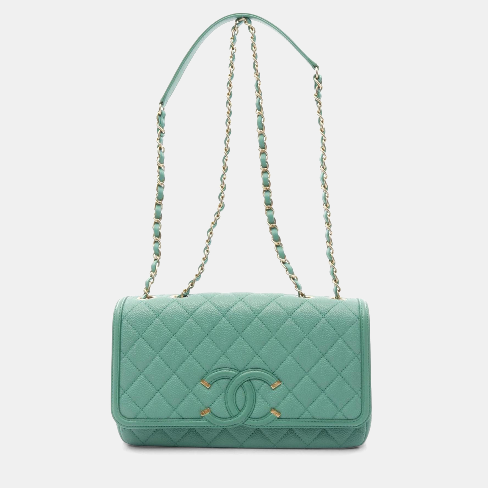 

Chanel Cc Filigree Shoulder Bag Caviar Skin Grained Calf Green