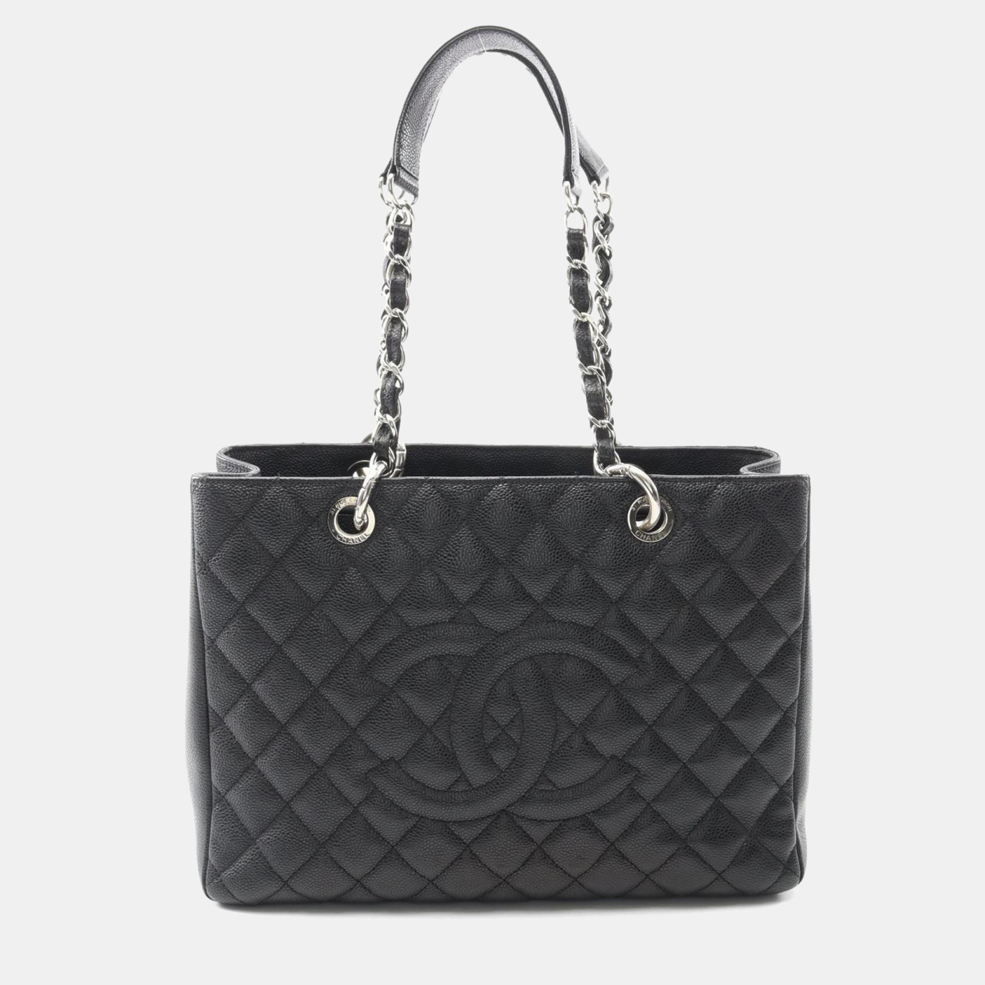 

Chanel Matelasse Grand Shopping Gst Tote Bag In Calfskin Leather Black