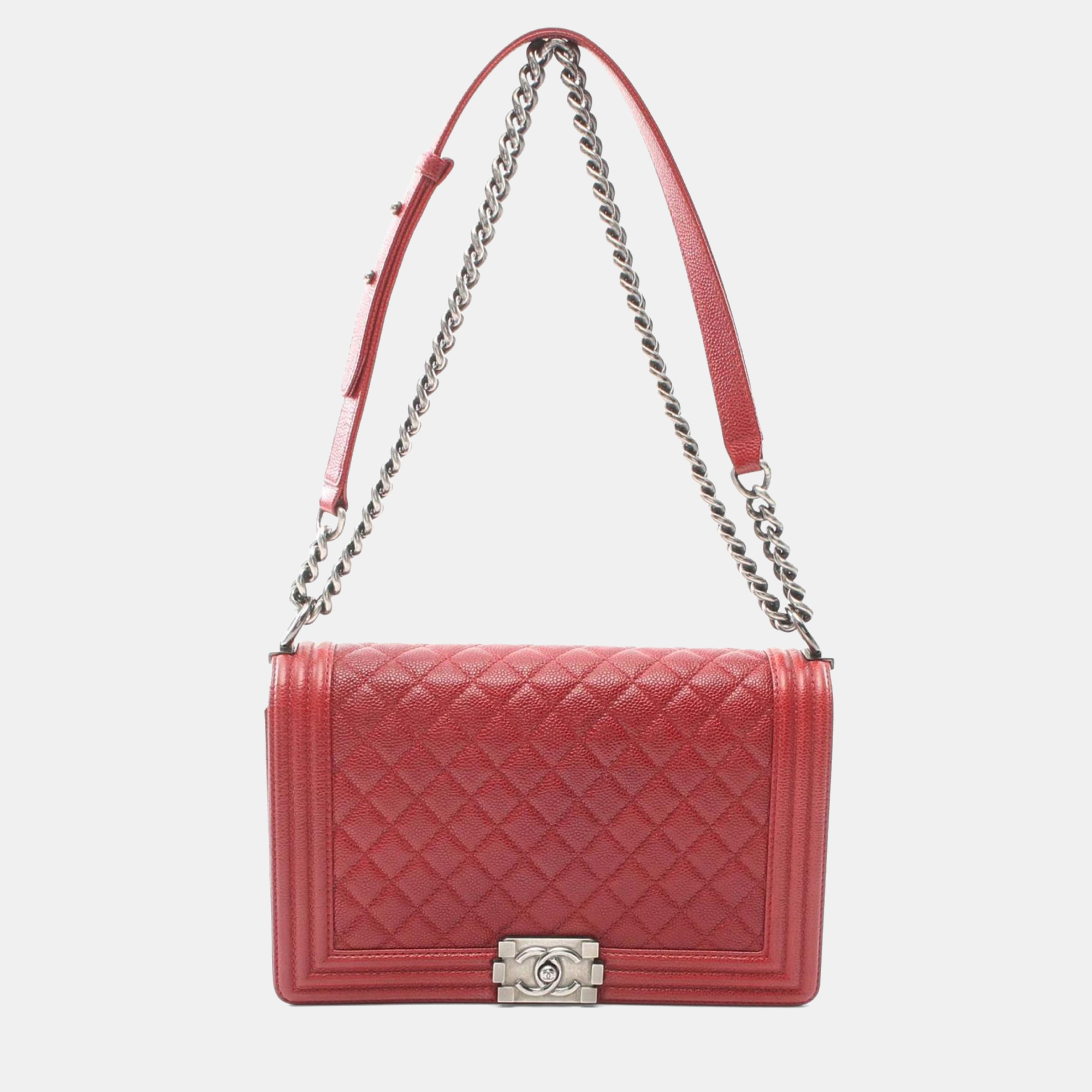 

Chanel Boy Chanel Large Chevron Shoulder Bag Caviar Skin Grained Calf Red