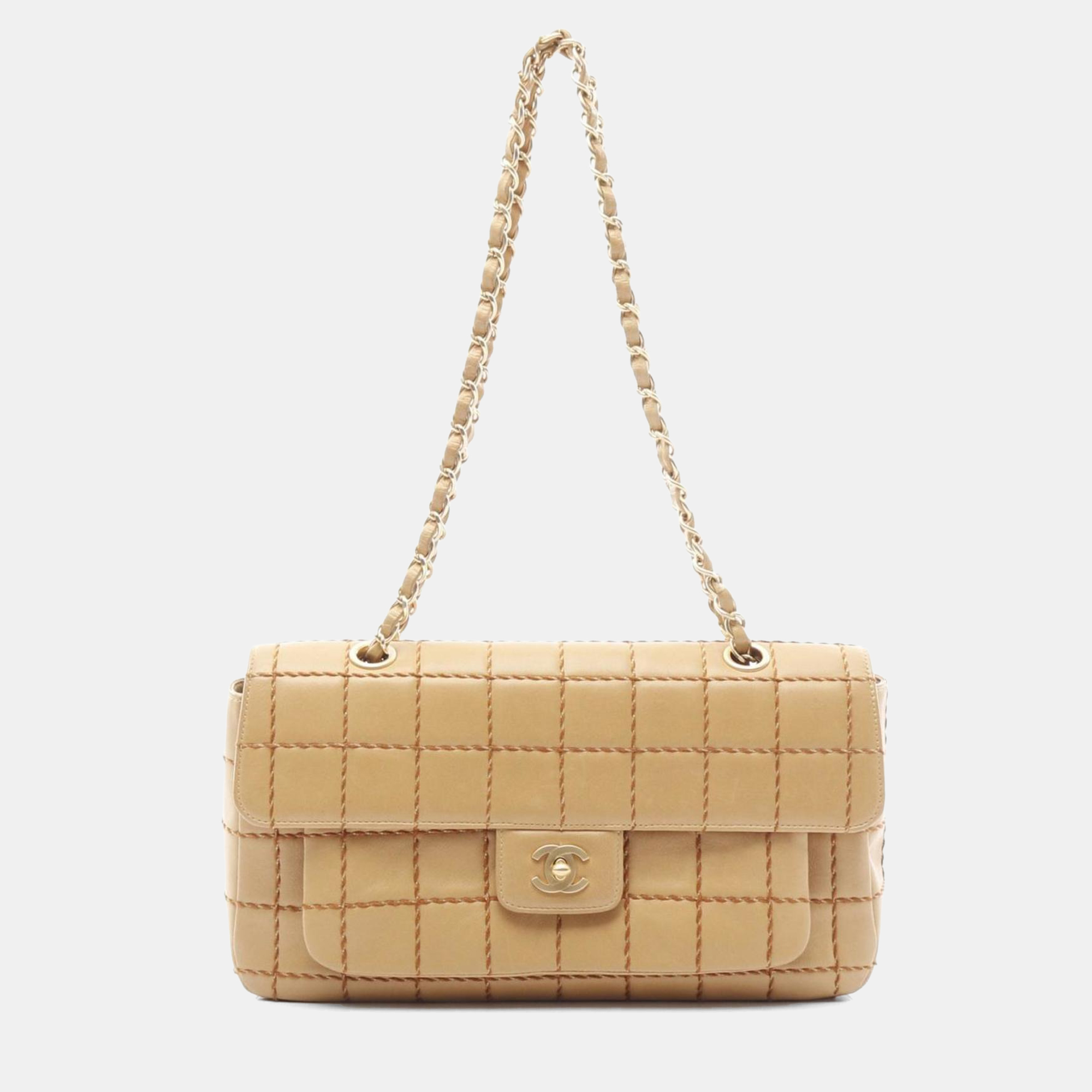 

Chanel Chocolate Bar Wild Stitch Shoulder Bag Lambskin Sheepskin Beige