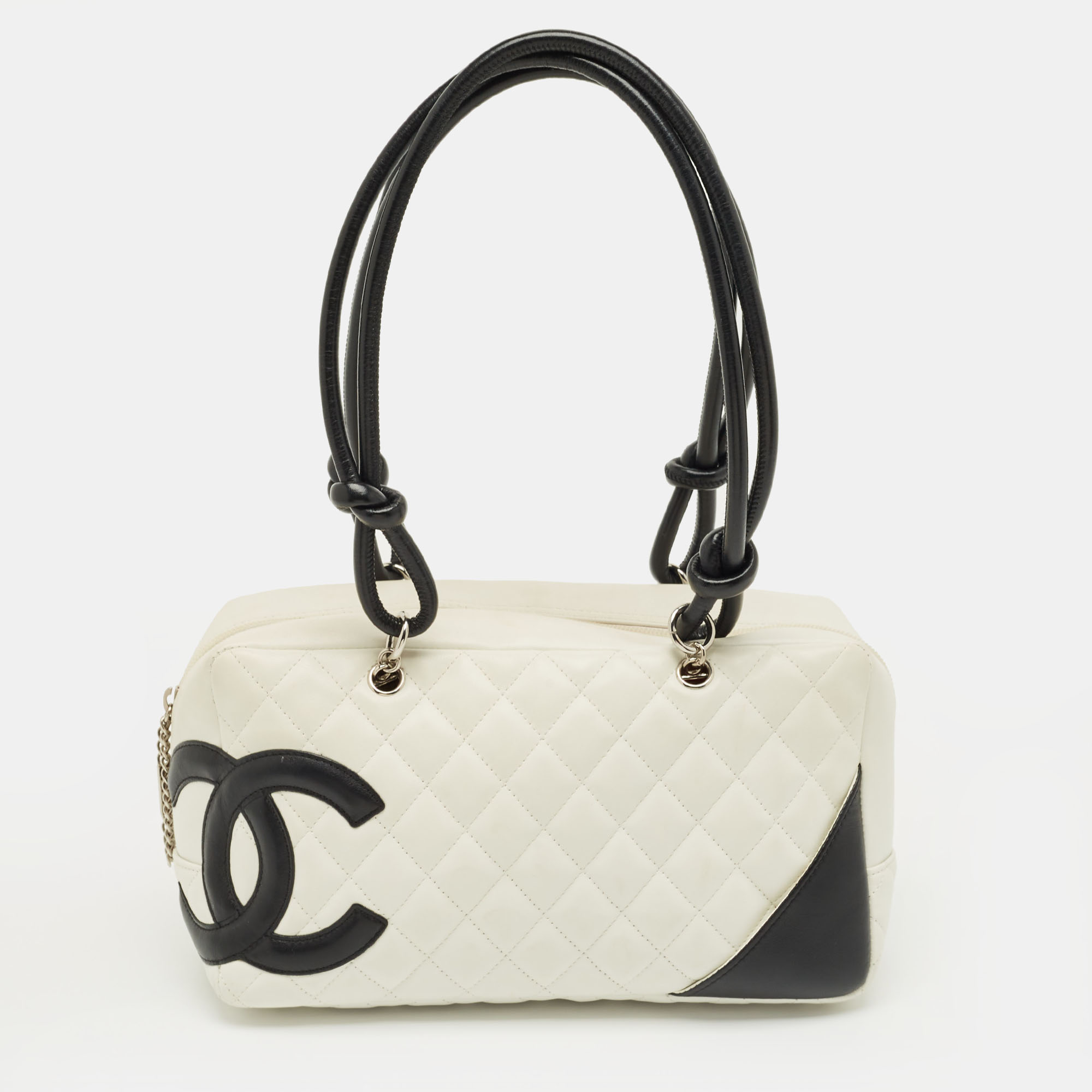 

Chanel White/Black Quilted Leather Cambon Ligne Bowler Bag