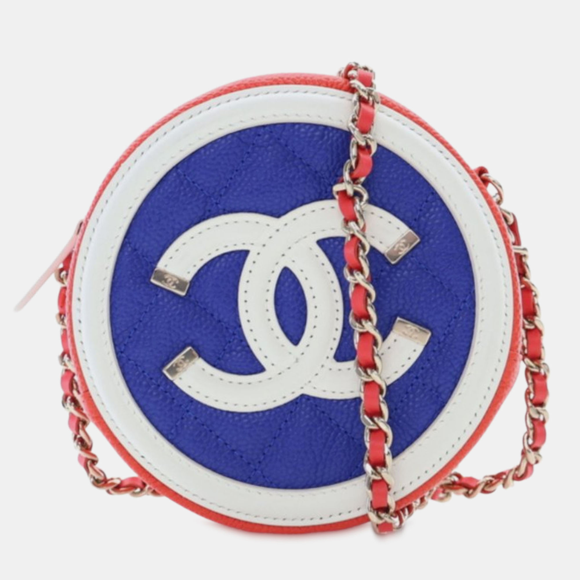 

Chanel Tricolor Caviar CC Filigree Round Crossbody, Multicolor