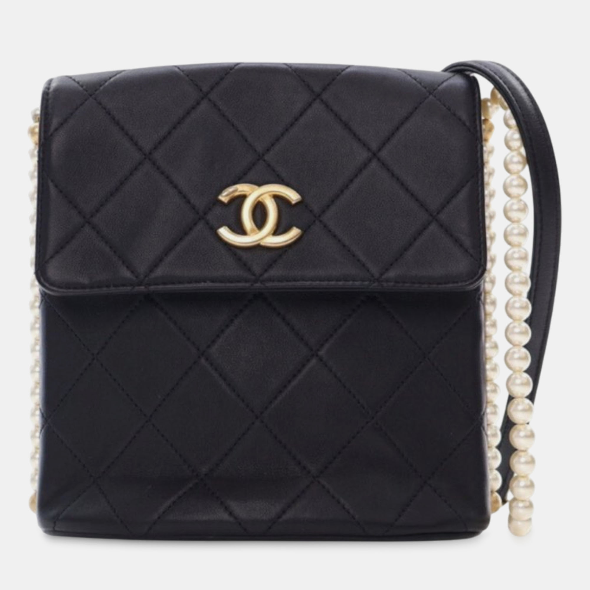 

Chanel Black Small Quilted Calfskin About Pearls Hobo