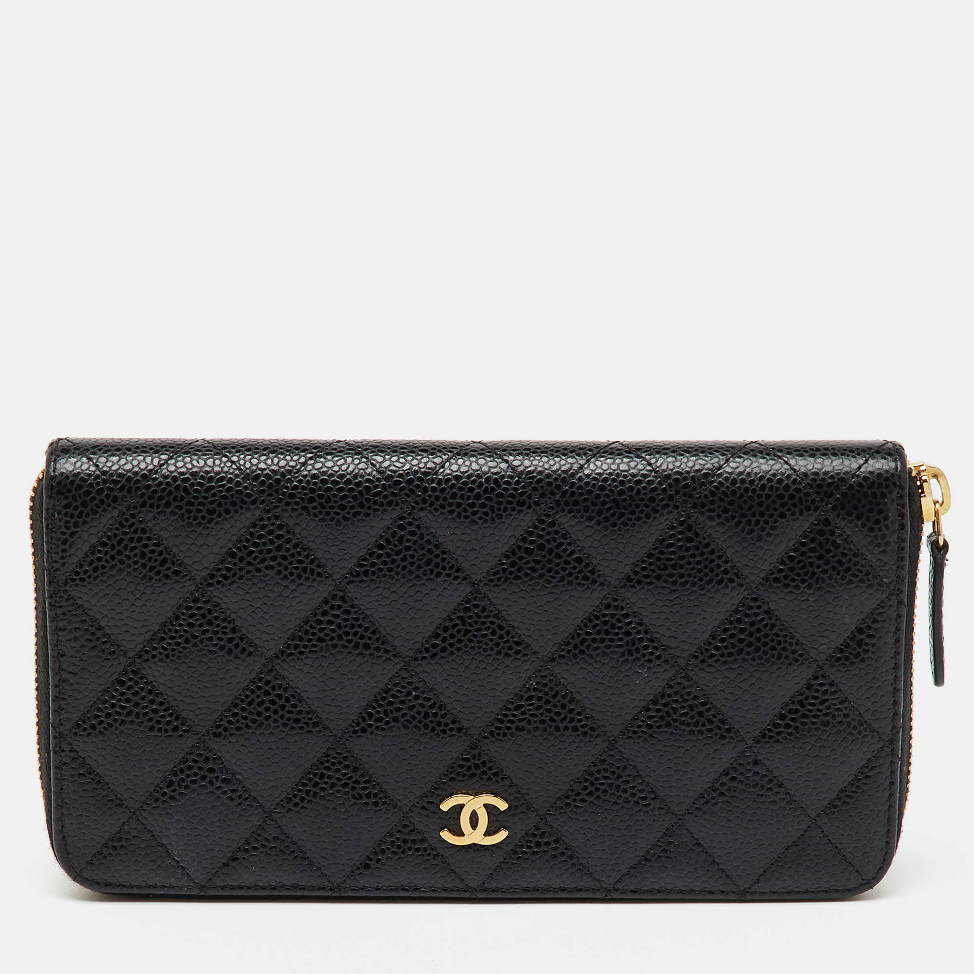 

Chanel Black Quilted Caviar Leather CC Zip Around Wallet