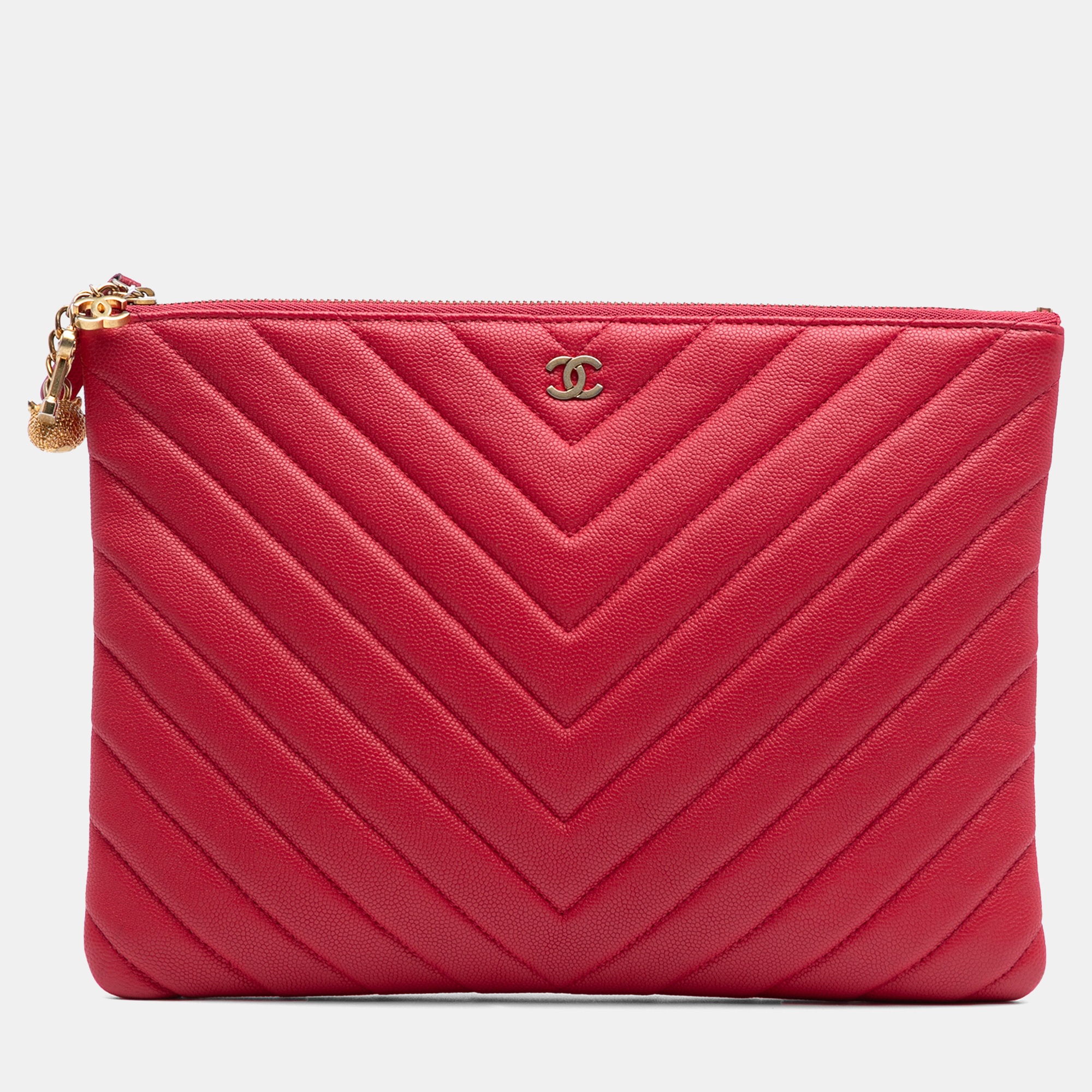 

Chanel Red Medium Chevron Caviar Ancient Greek Charms O Case Clutch