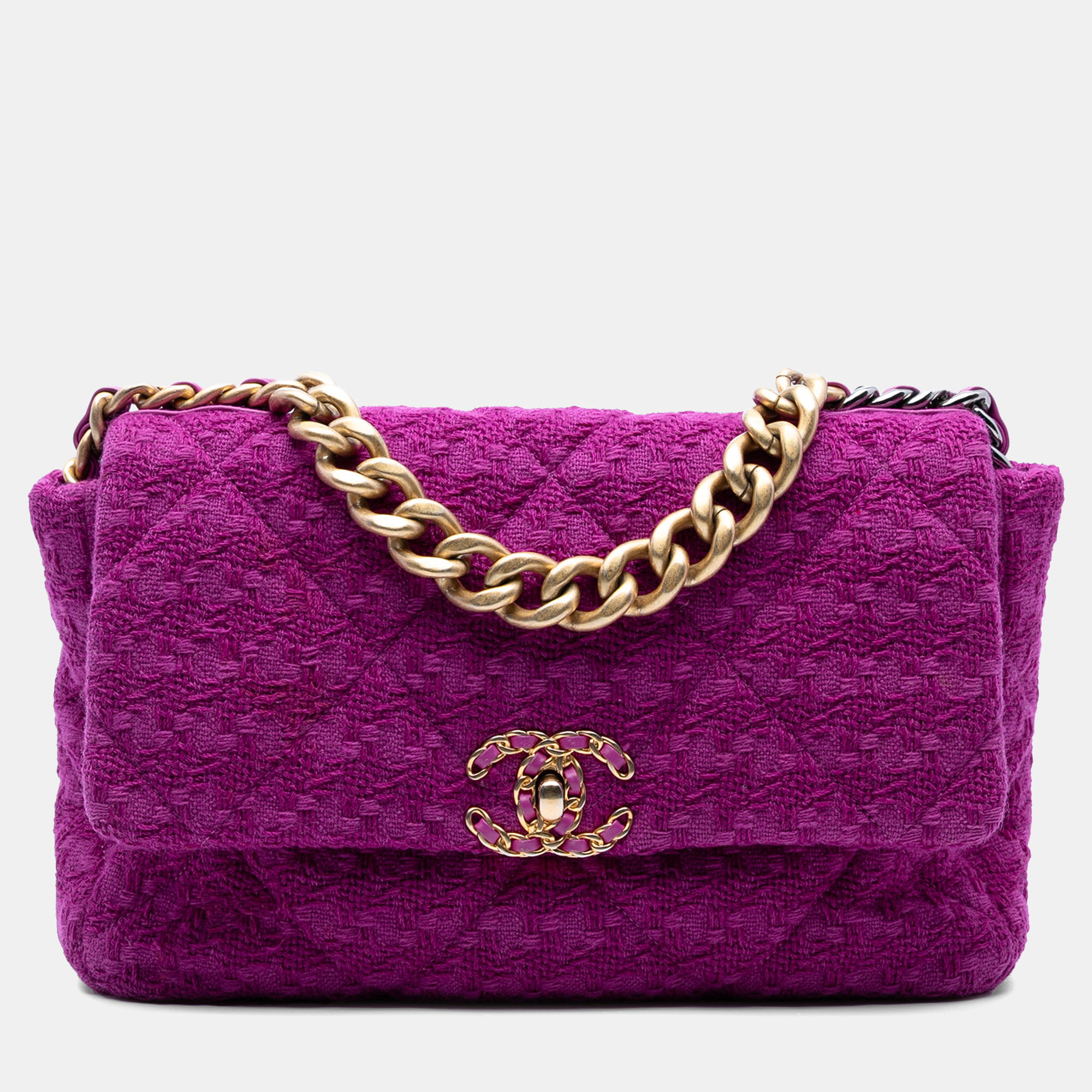

Chanel Purple Large Tweed 19 Flap