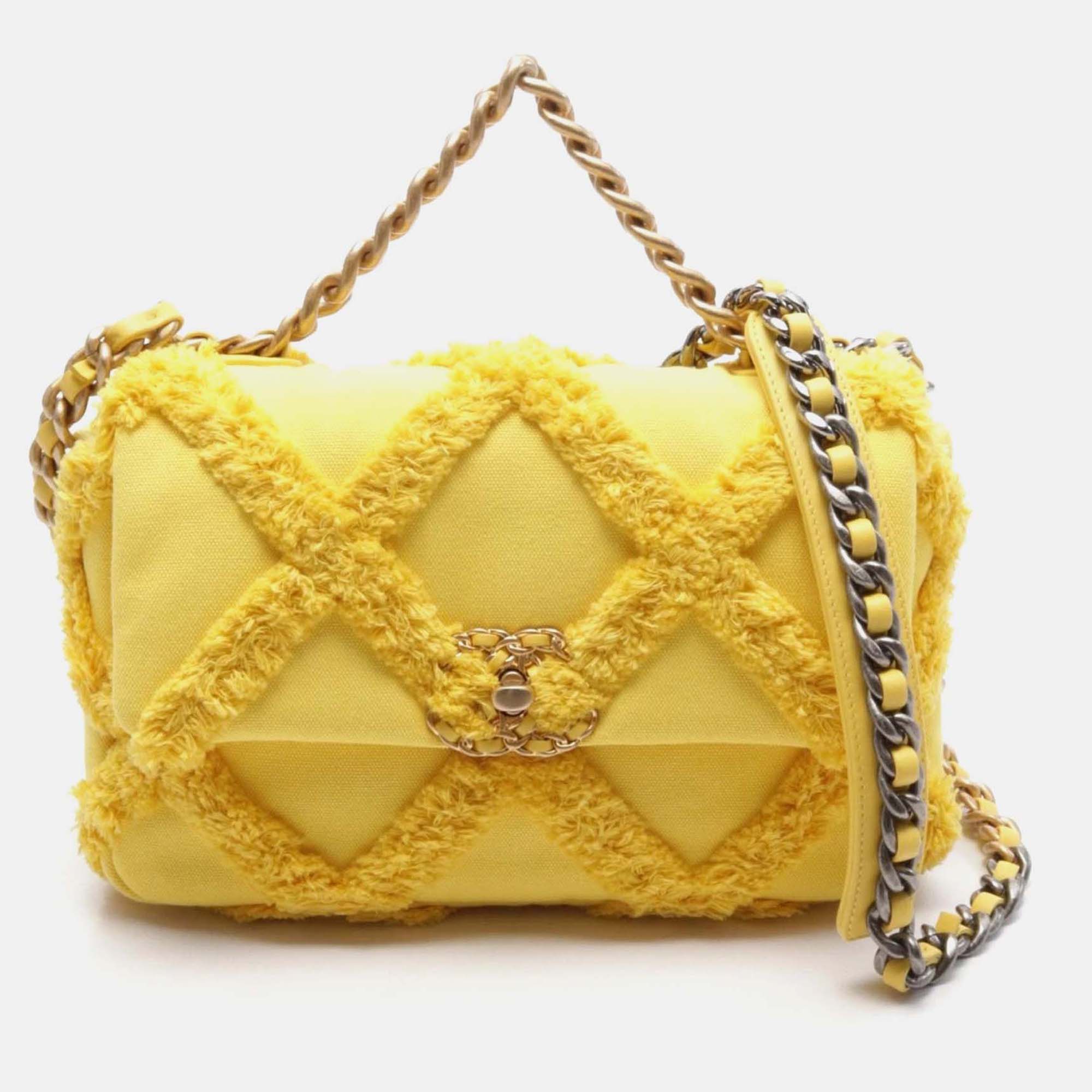 

Chanel 19 Medium Yellow Canvas Flap Shoulder Bag
