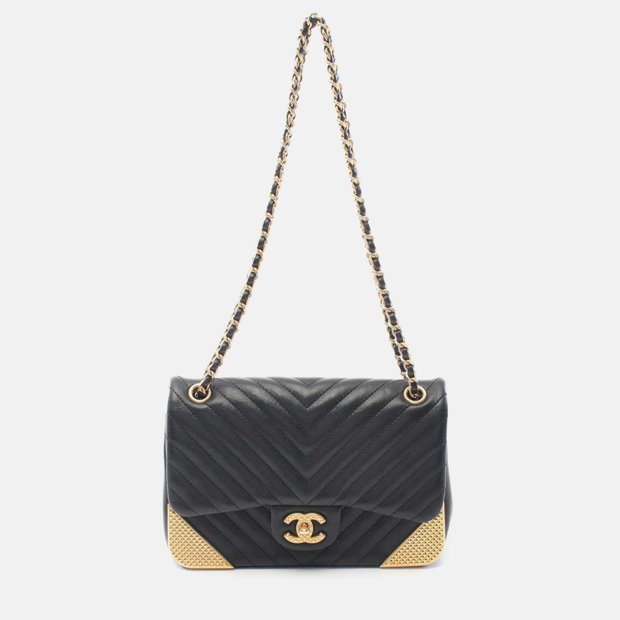 

Chanel Rock The Corner Black Leather Flap Shoulder Bag