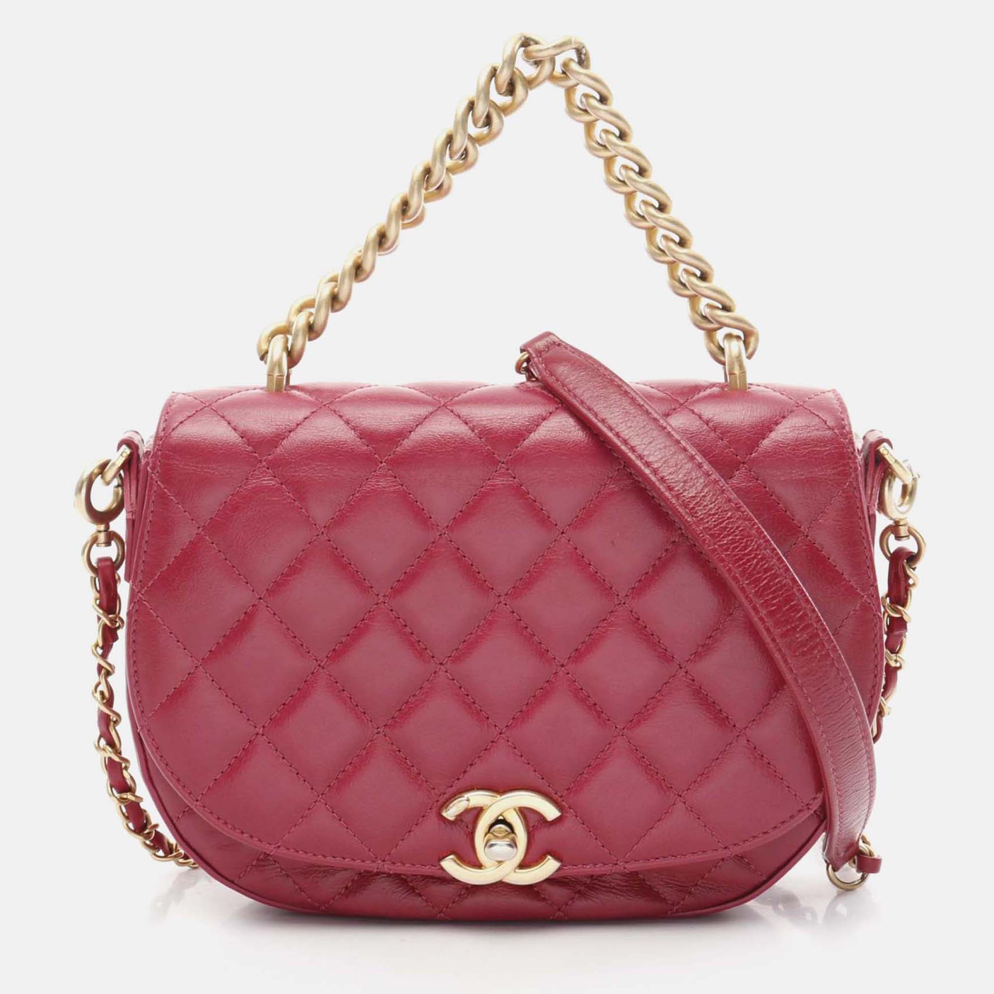 

Chanel CC Turnlock Red Quilted Leather Chain Shoulder Bag, Pink