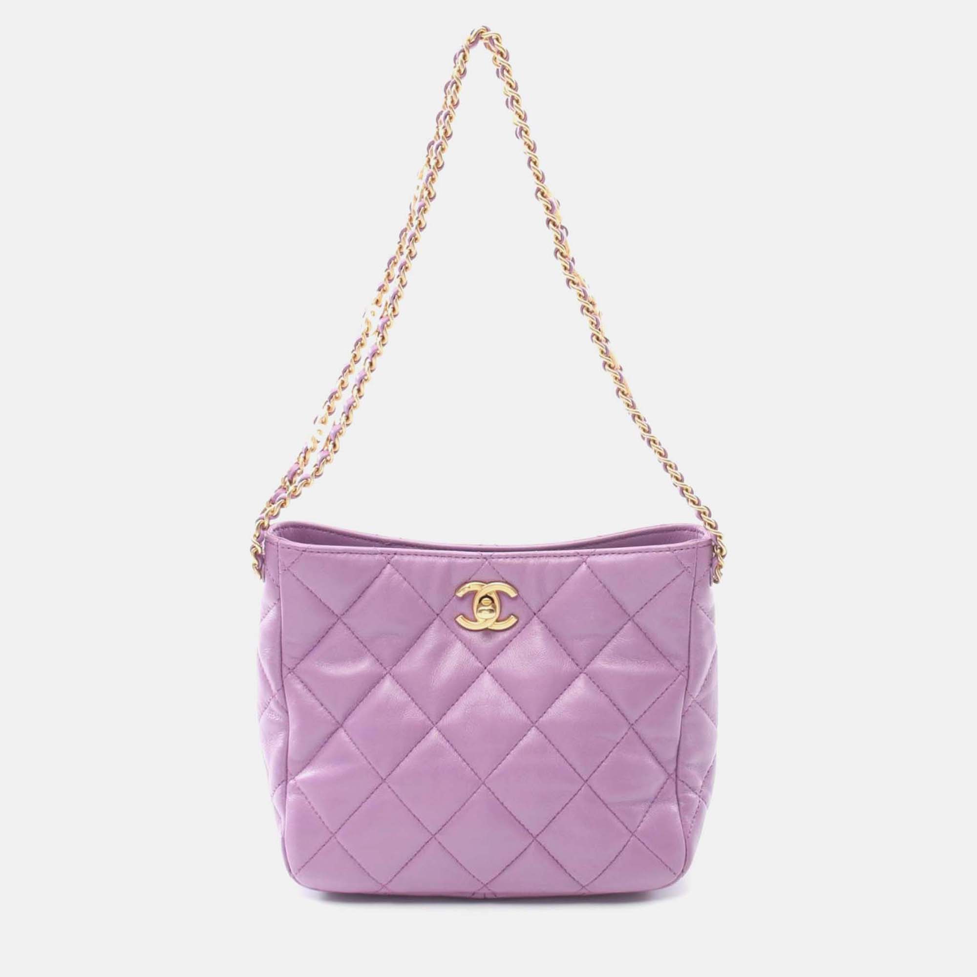 Pre-owned Chanel Pick Me Up Small Purple Lambskin Hobo Bag