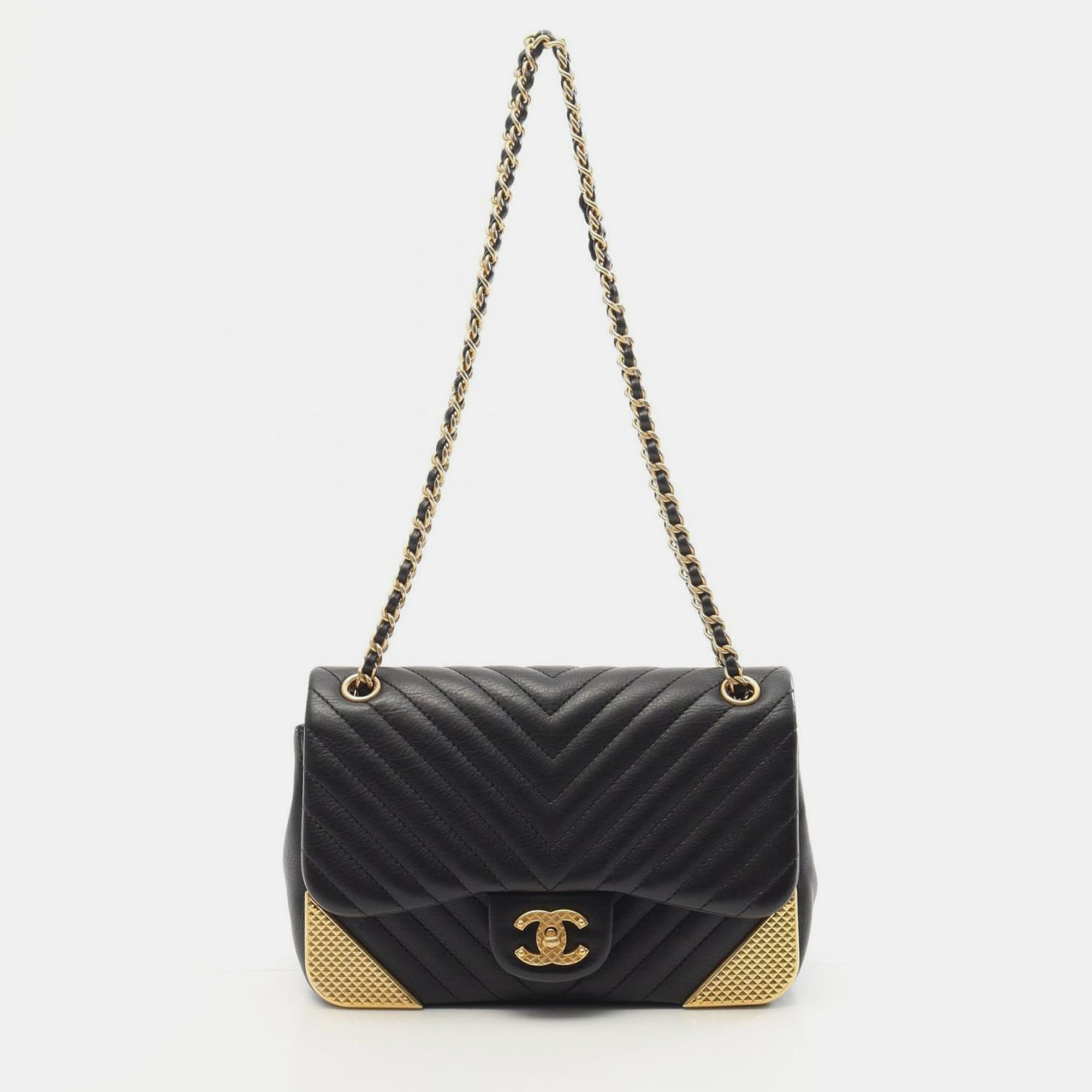 

Chanel Rock the Corner Black Chevron Calfskin Flap Bag