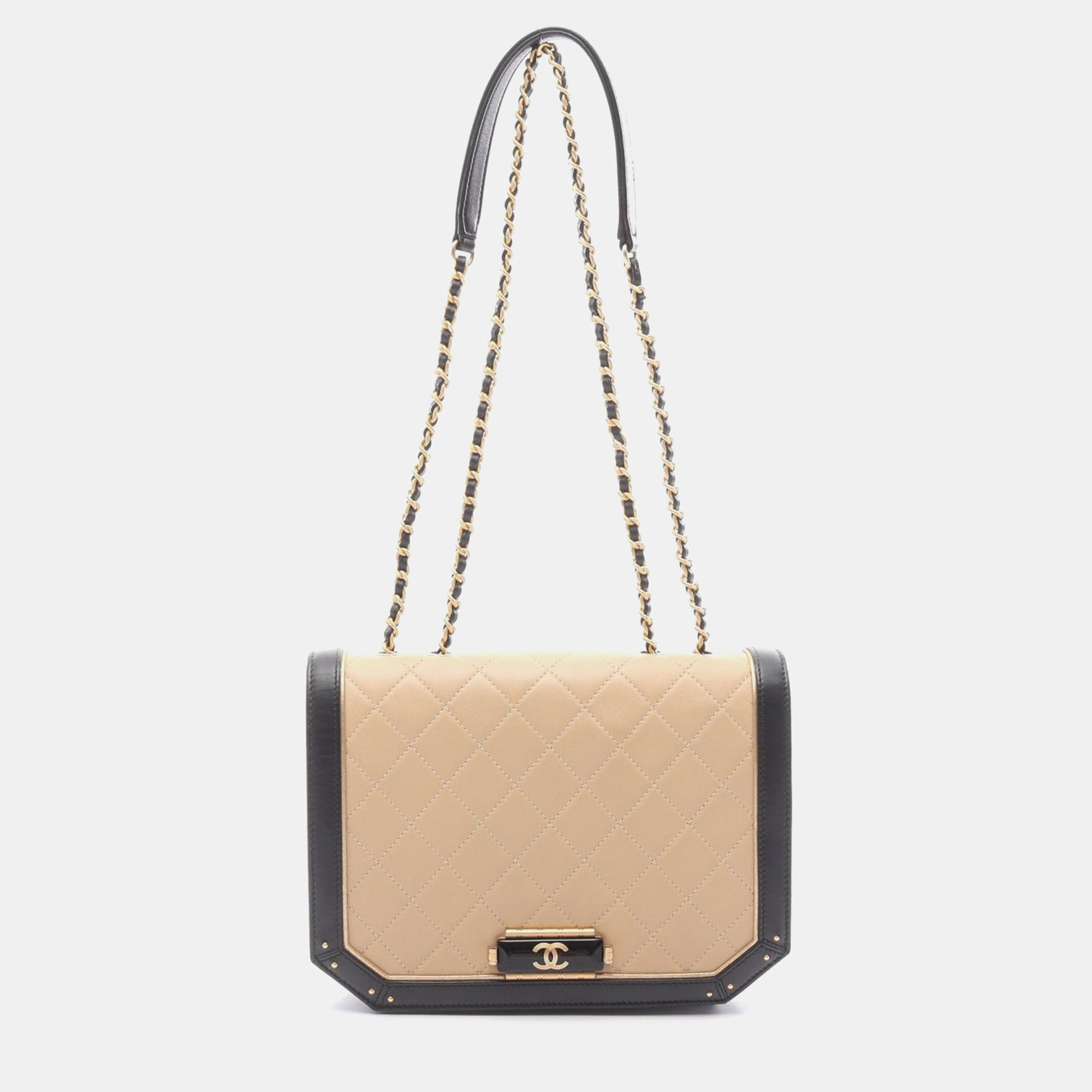 

Chanel Octagon CC Small Clasp Quilted Lambskin Flap Bag, Beige