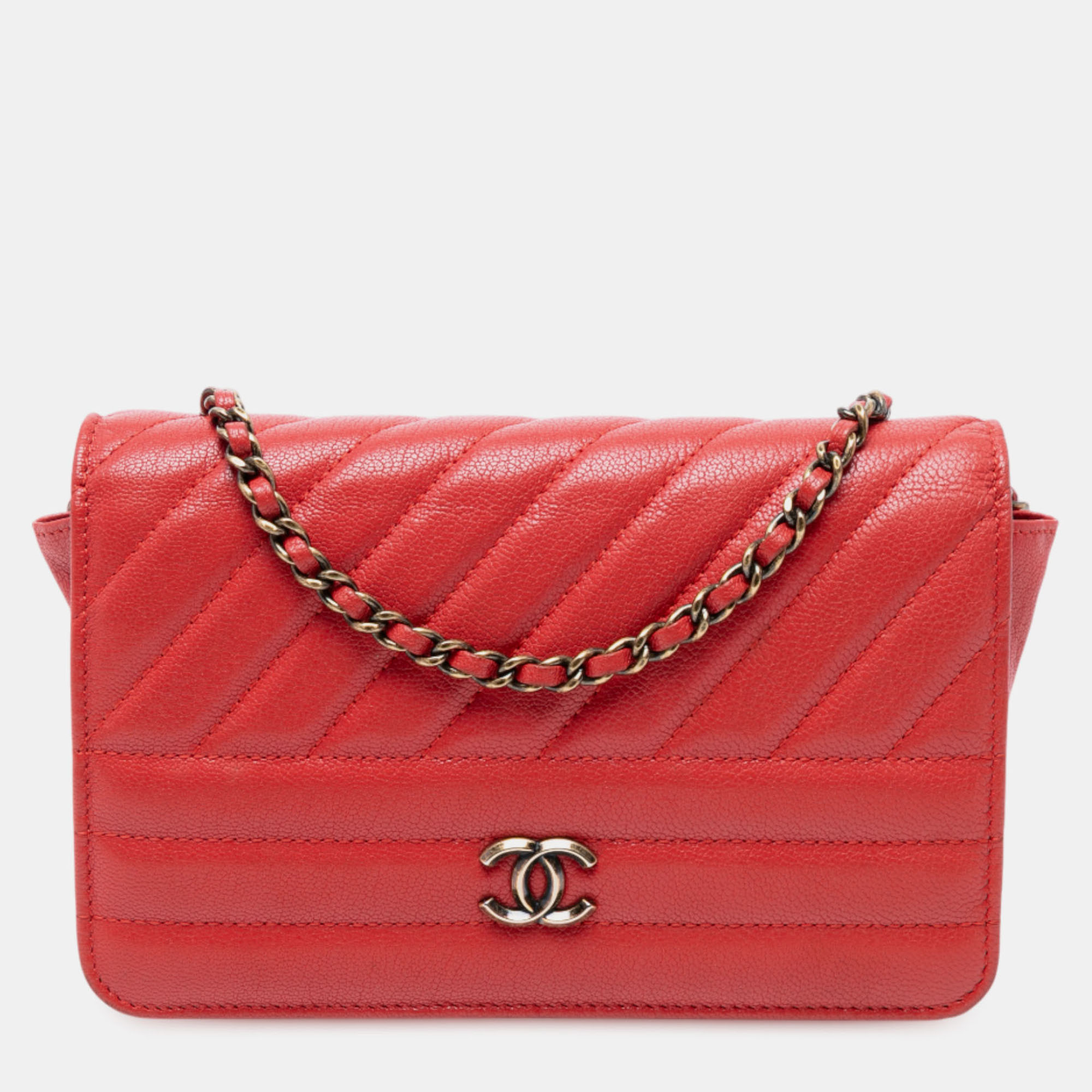 

Chanel Red Quilted Goatskin Diagonal Wallet On Chain