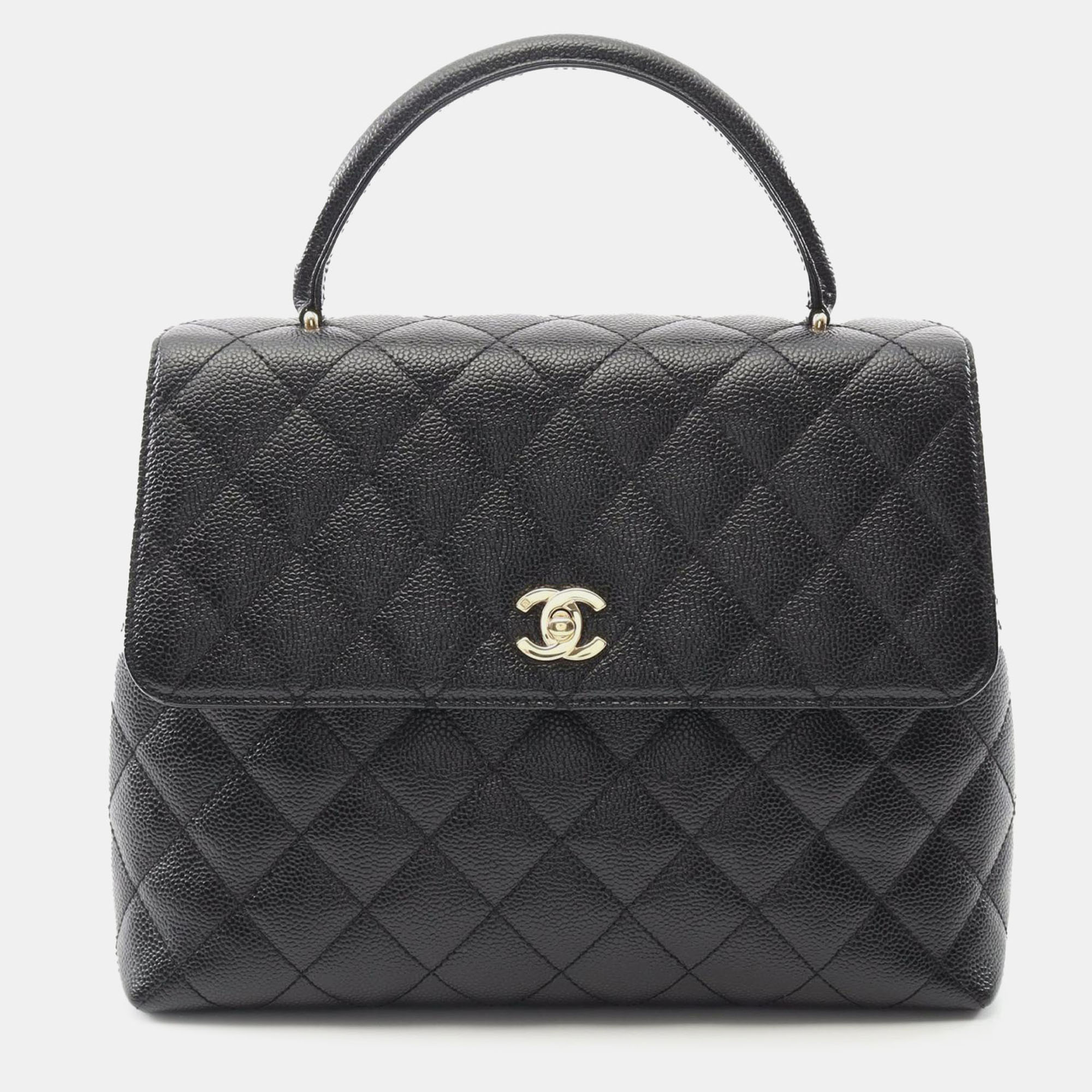 

Chanel Black CC Quilted Caviar Kelly Top Handle