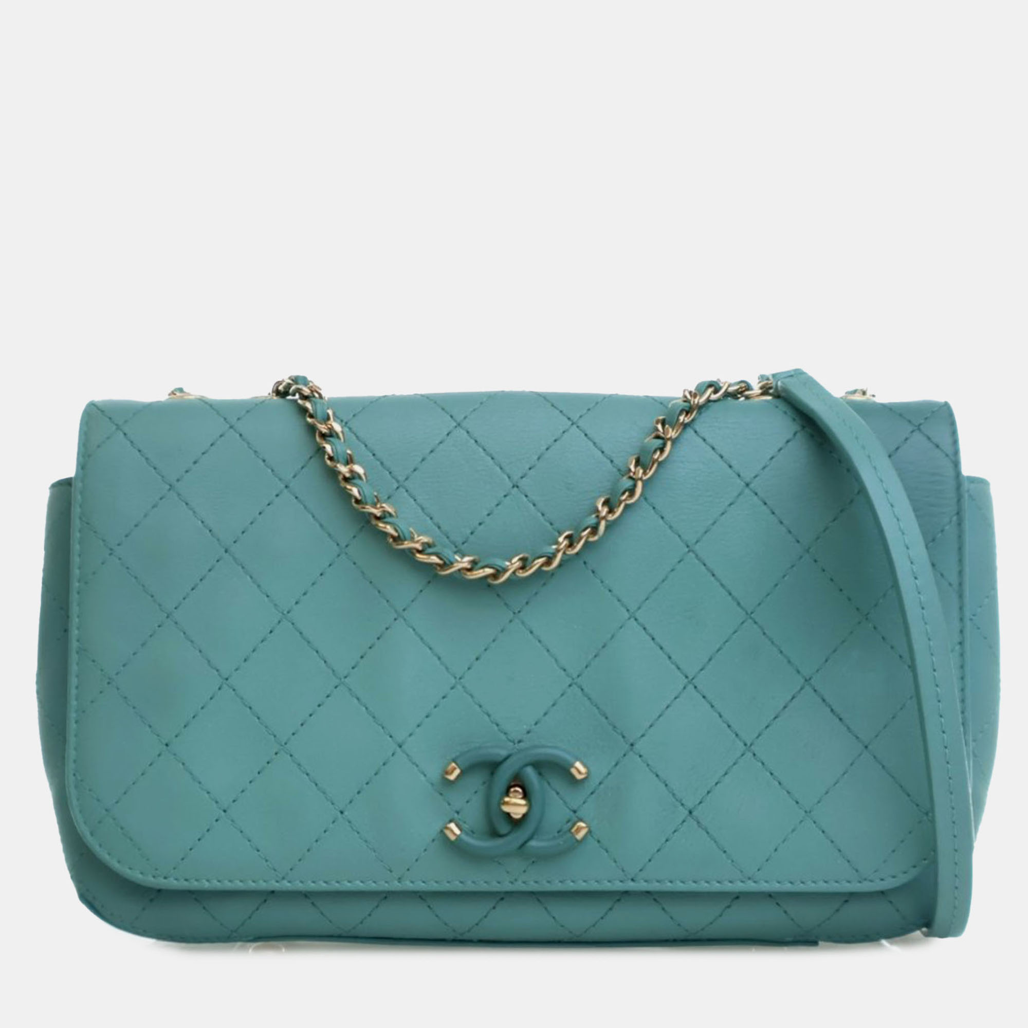 

Chanel Blue Medium Stitched Calfskin Covered CC Flap
