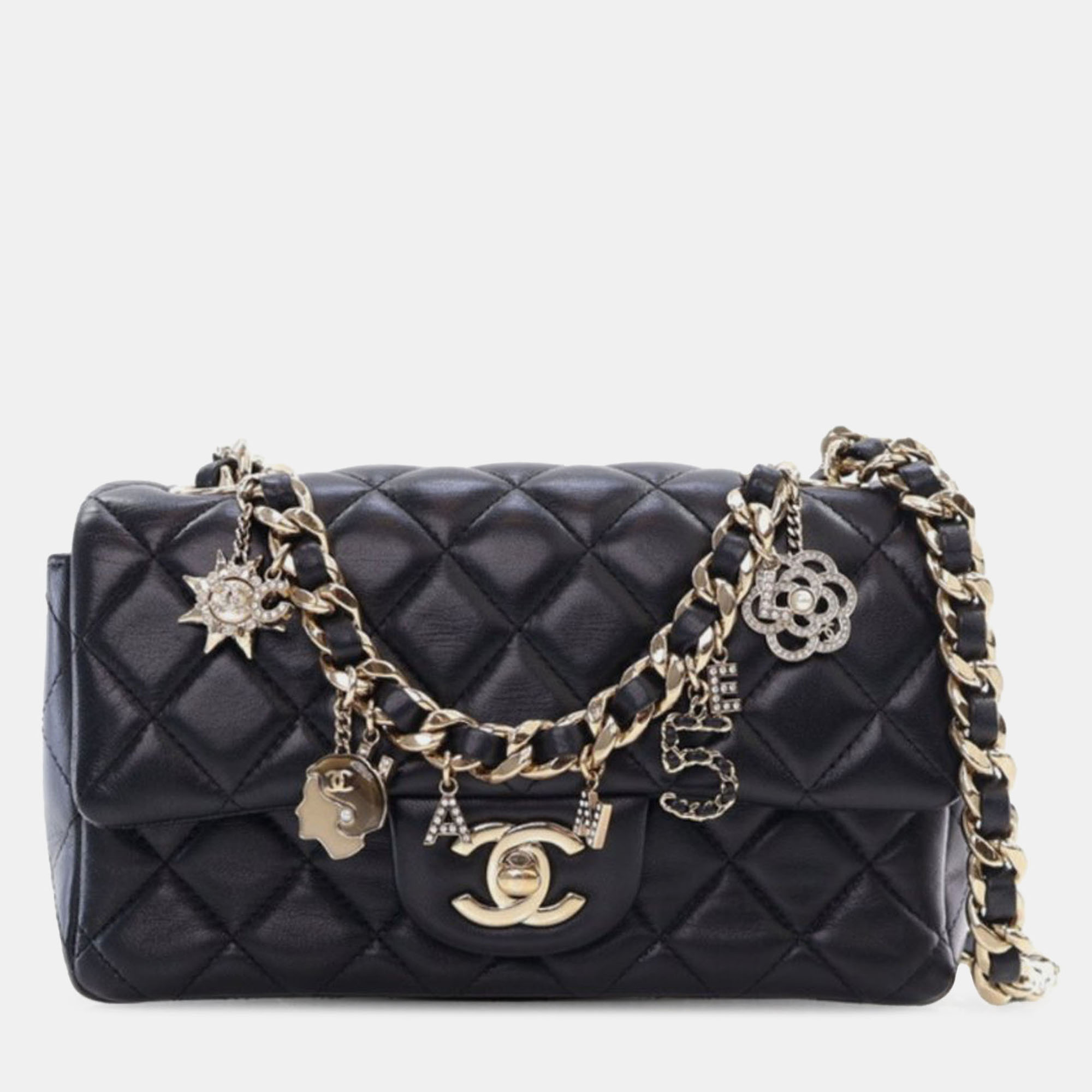 

Chanel Black Mini Rectangular Classic Lambskin Coco Charms Single Flap