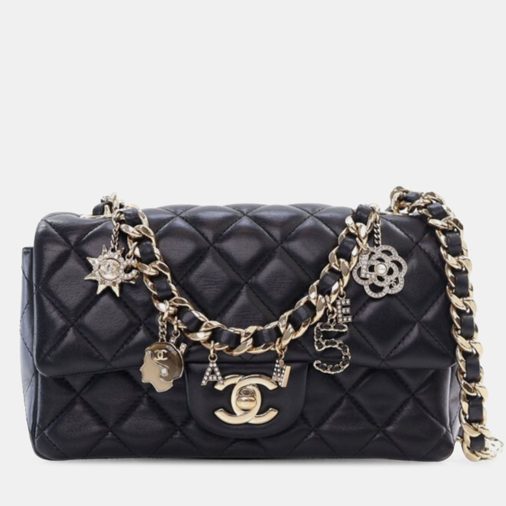 

Chanel Black Mini Rectangular Classic Lambskin Coco Charms Single Flap