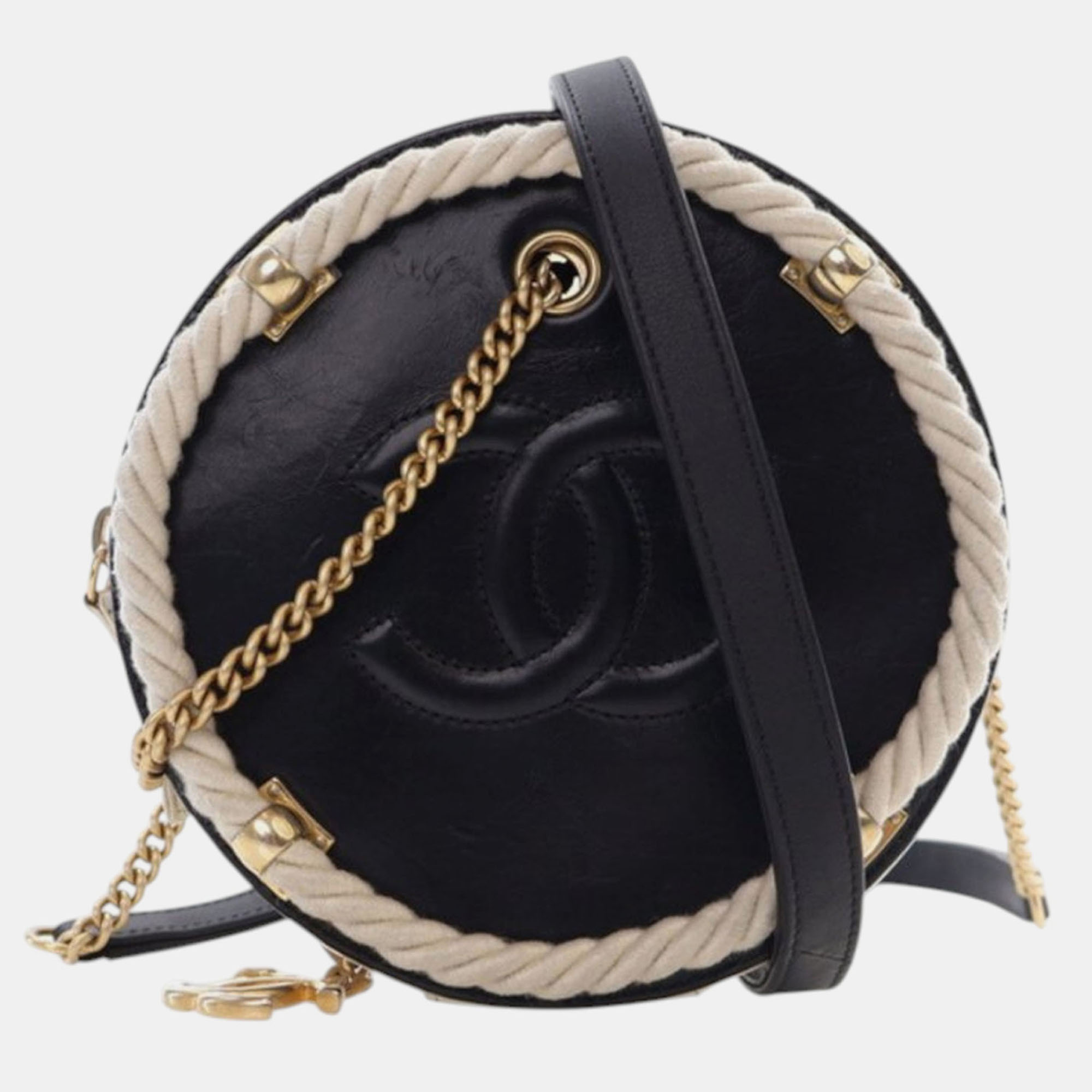 

Chanel Black White Crumpled Calfskin En Vogue Round Bag