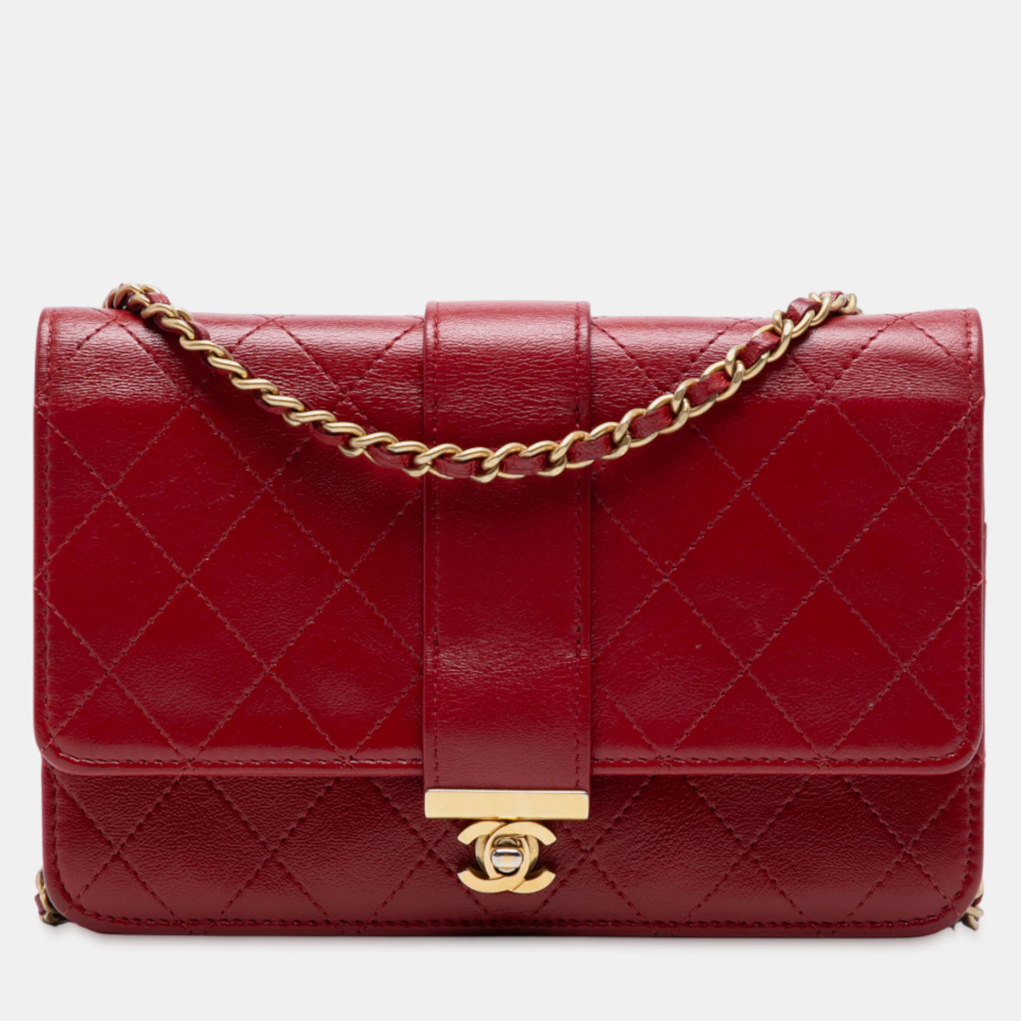 

Chanel Red CC Stitched Lambskin Wallet On Chain