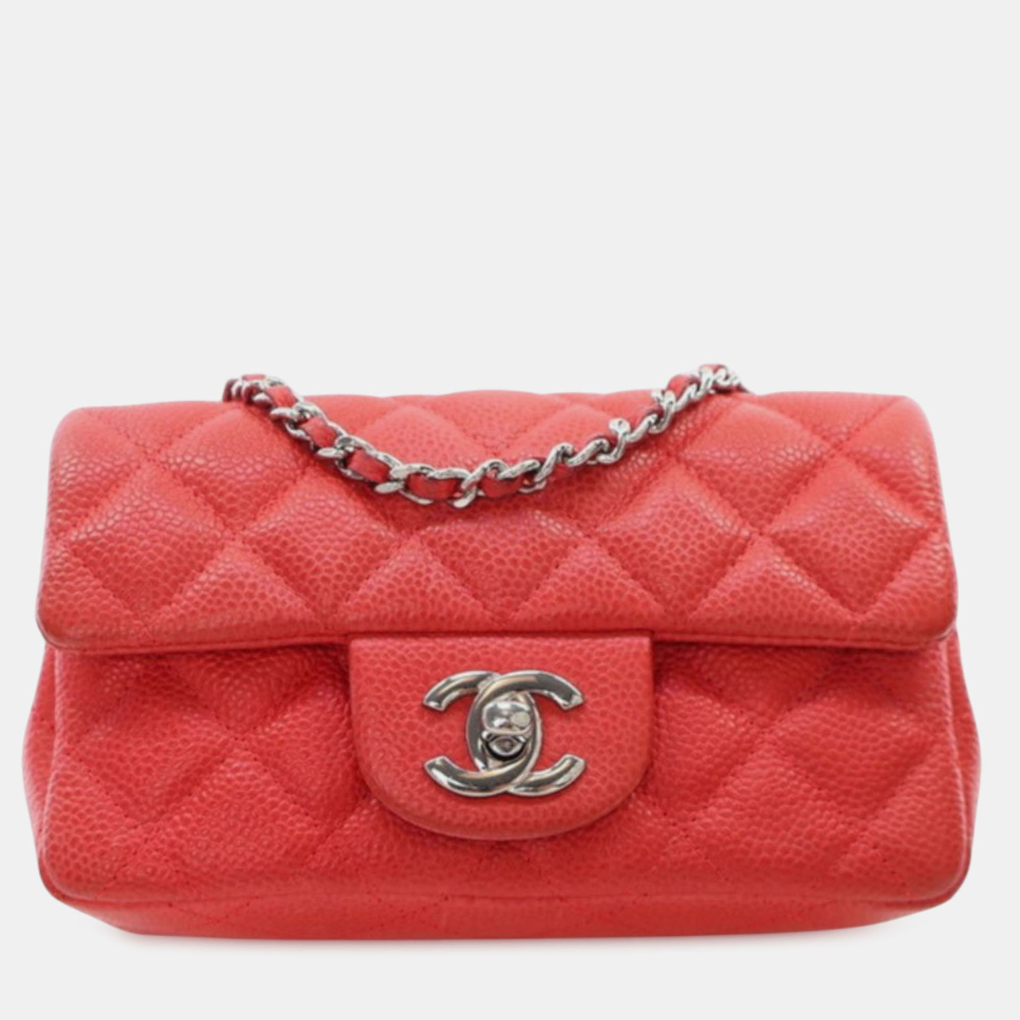 

Chanel Red Extra Mini Rectangular Classic Caviar Single Flap