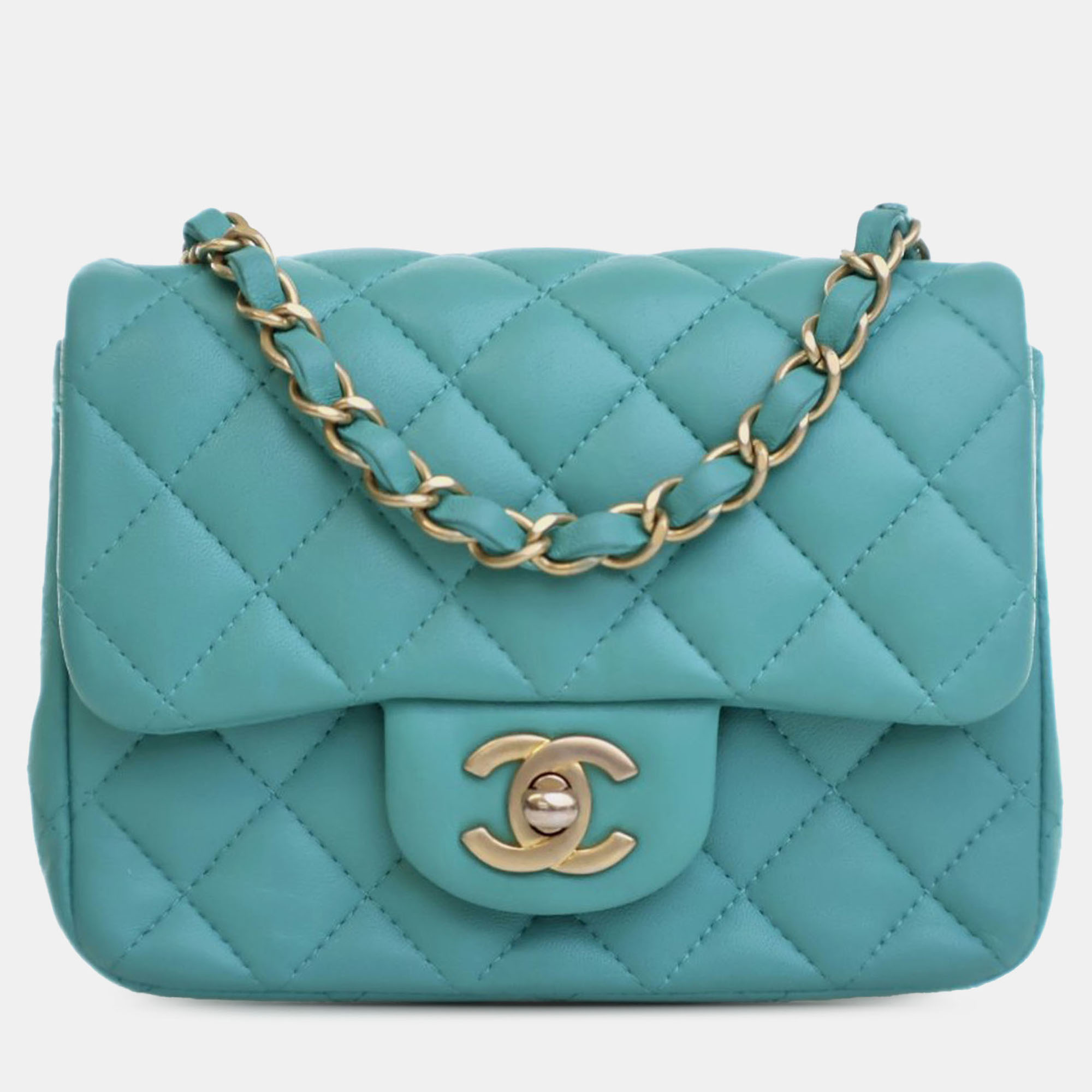

Chanel Blue Mini Square Classic Lambskin Single Flap