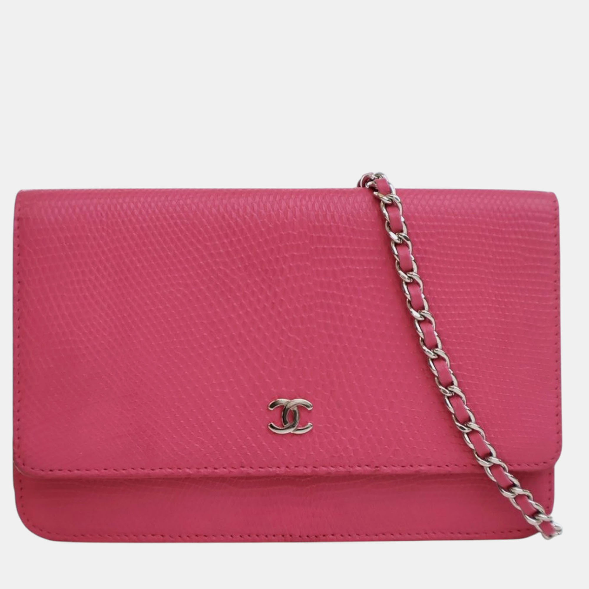 

Chanel CC Lizard Embossed Calfskin Leather Wallet on Chain Bag, Pink