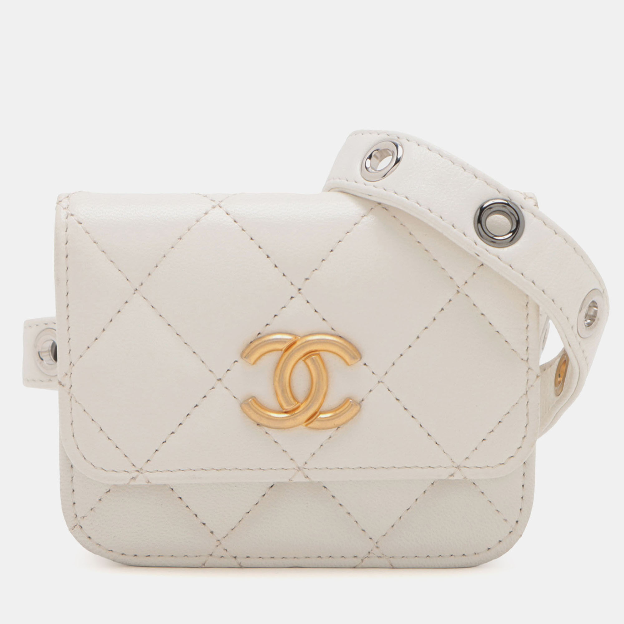 Pre-owned Chanel White Quilted Lamsbskin Punk Essentials Chain Flap Belt Bag