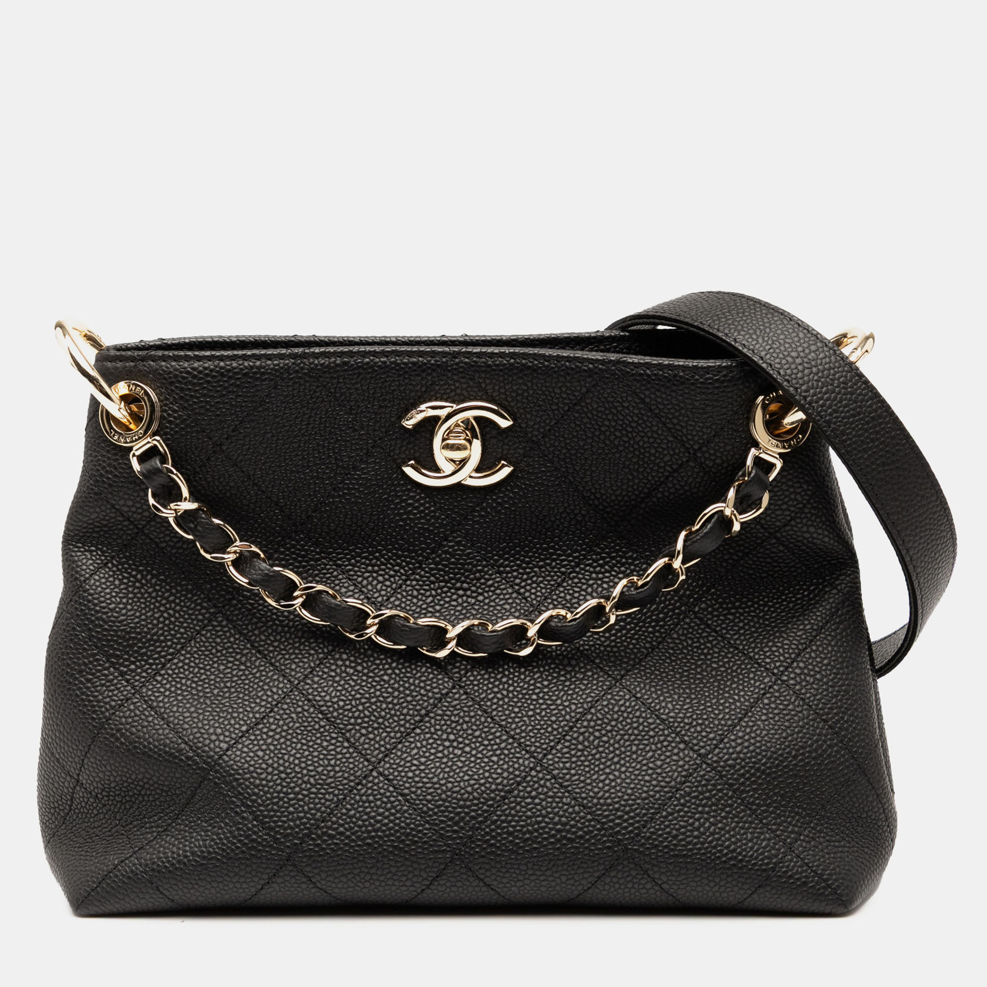 

Chanel Quilted City Walk Small Caviar Leather Hobo Bag, Black