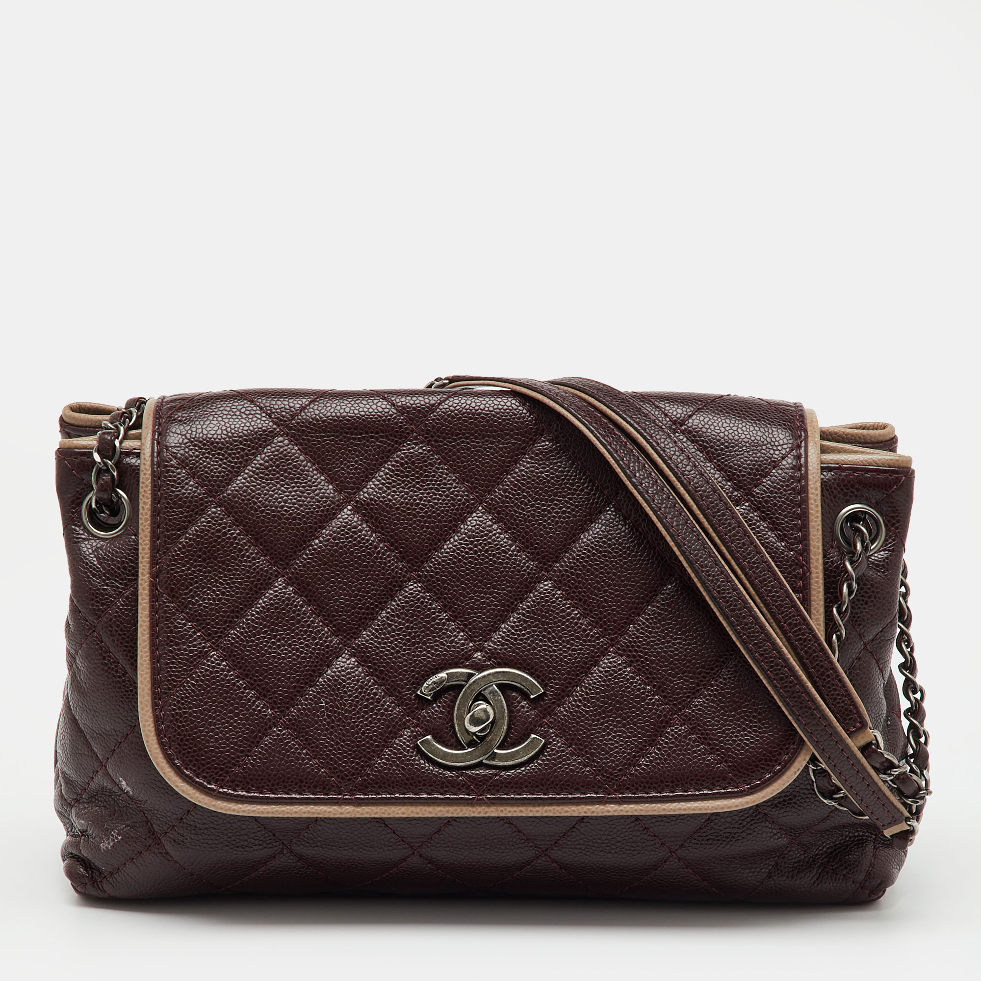 

Chanel Burgundy Quilted Caviar Leather Wild Stitch Accordion Flap Bag