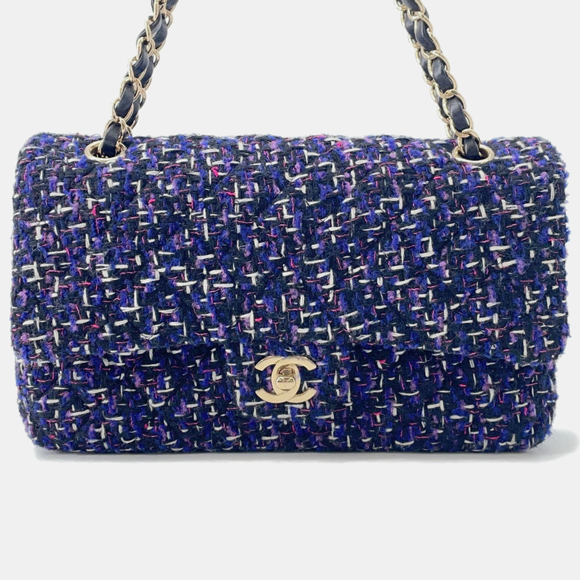 

Chanel Matelasse Double Flap Chain shoulder Purple/Black Tweed Size