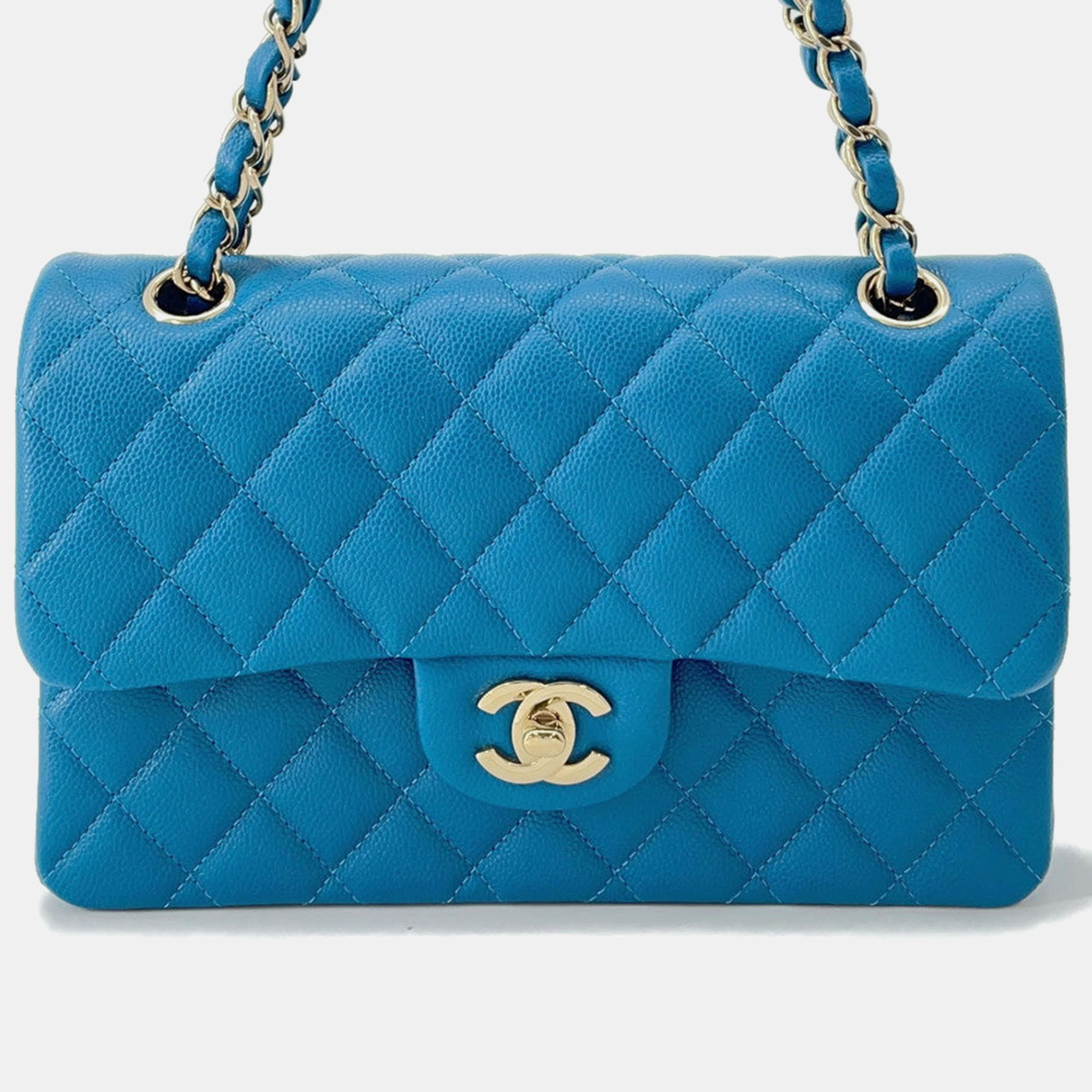 

Chanel Matelasse Double Flap Chain shoulder Blue Caviar Leather Size