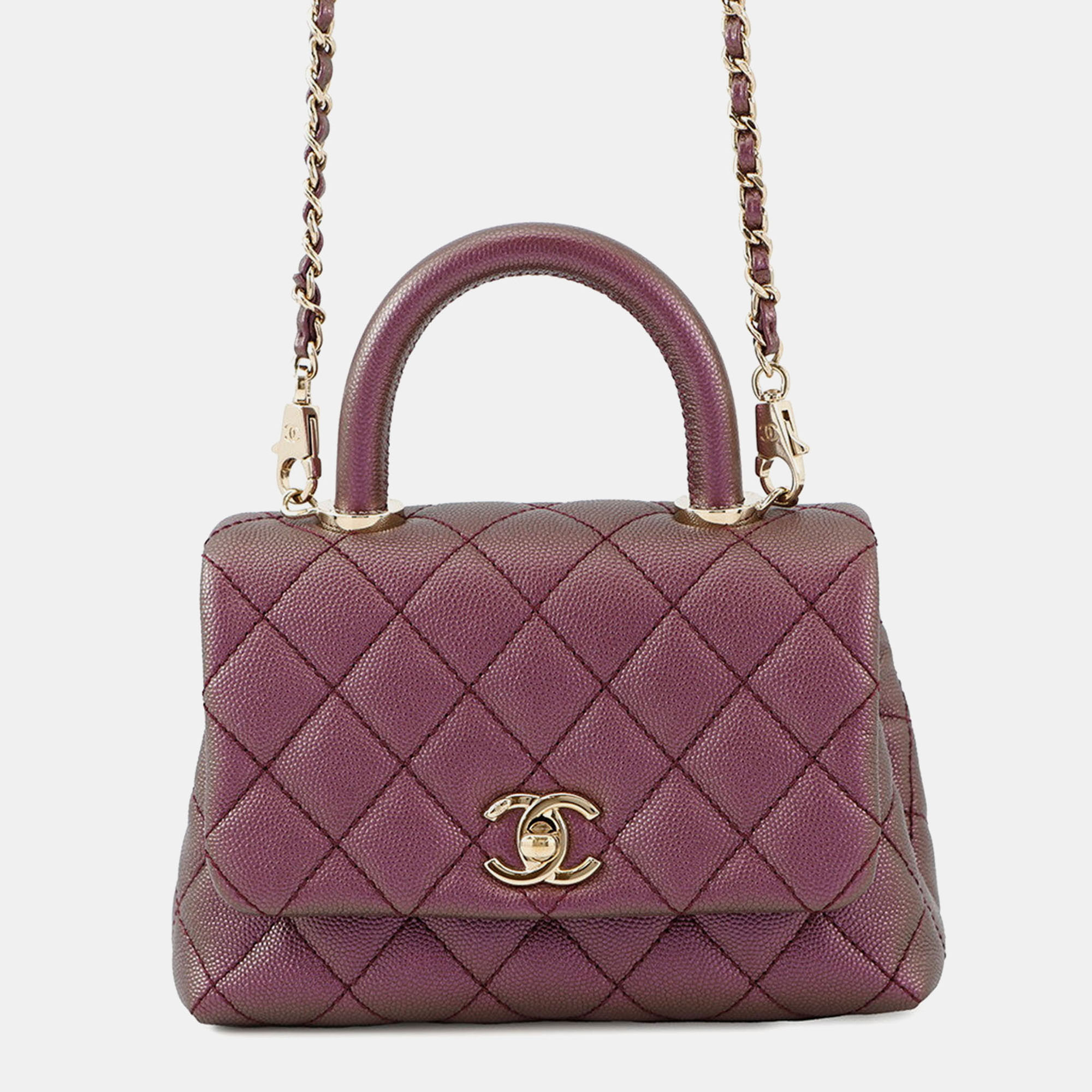 

Chanel Coco Handle Matelasse Handbag Metalicpurple Caviar Leather Size, Purple