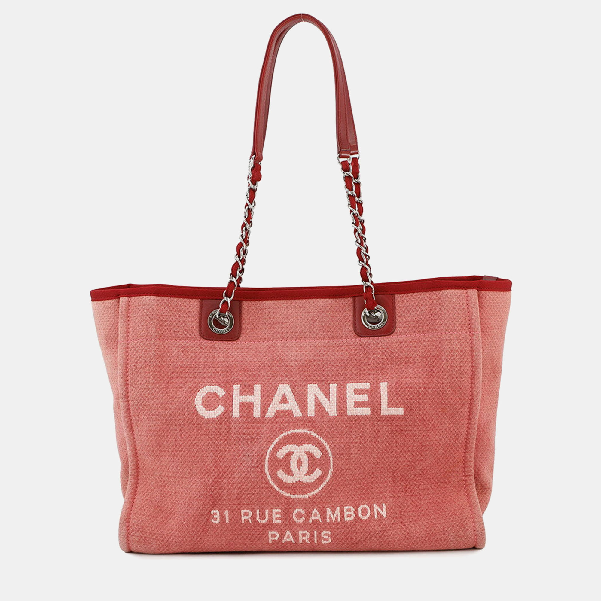 

Chanel Deauville Chain Tote Bag Pink Canvas