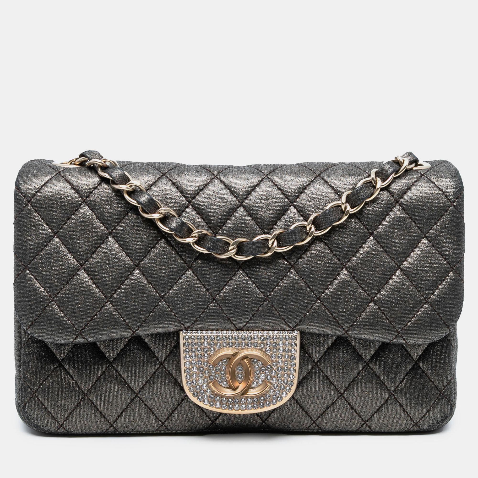 

Chanel Quilted Crystal Single Flap Small Iridescent Calfskin Leather Bag, Black