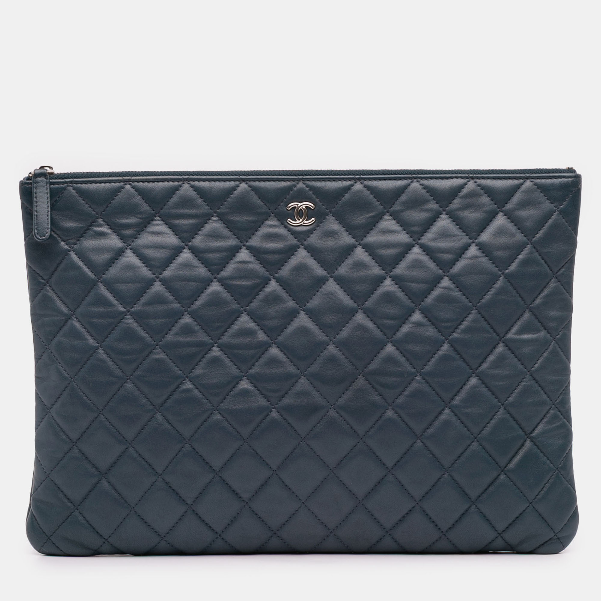 

Chanel Quilted O Case Large Lambskin Leather Clutch, Blue