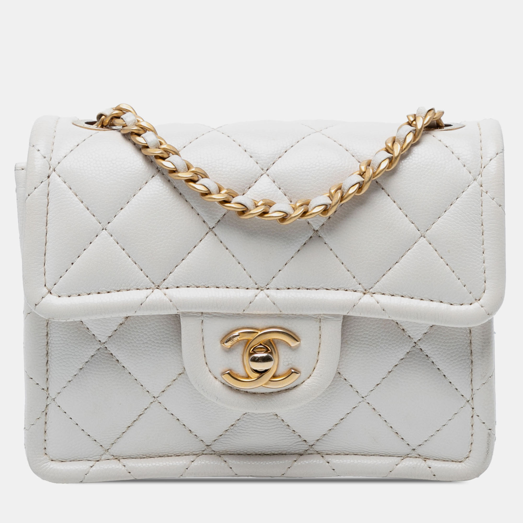 

Chanel White Mini Quilted Caviar Sweet Classic Flap