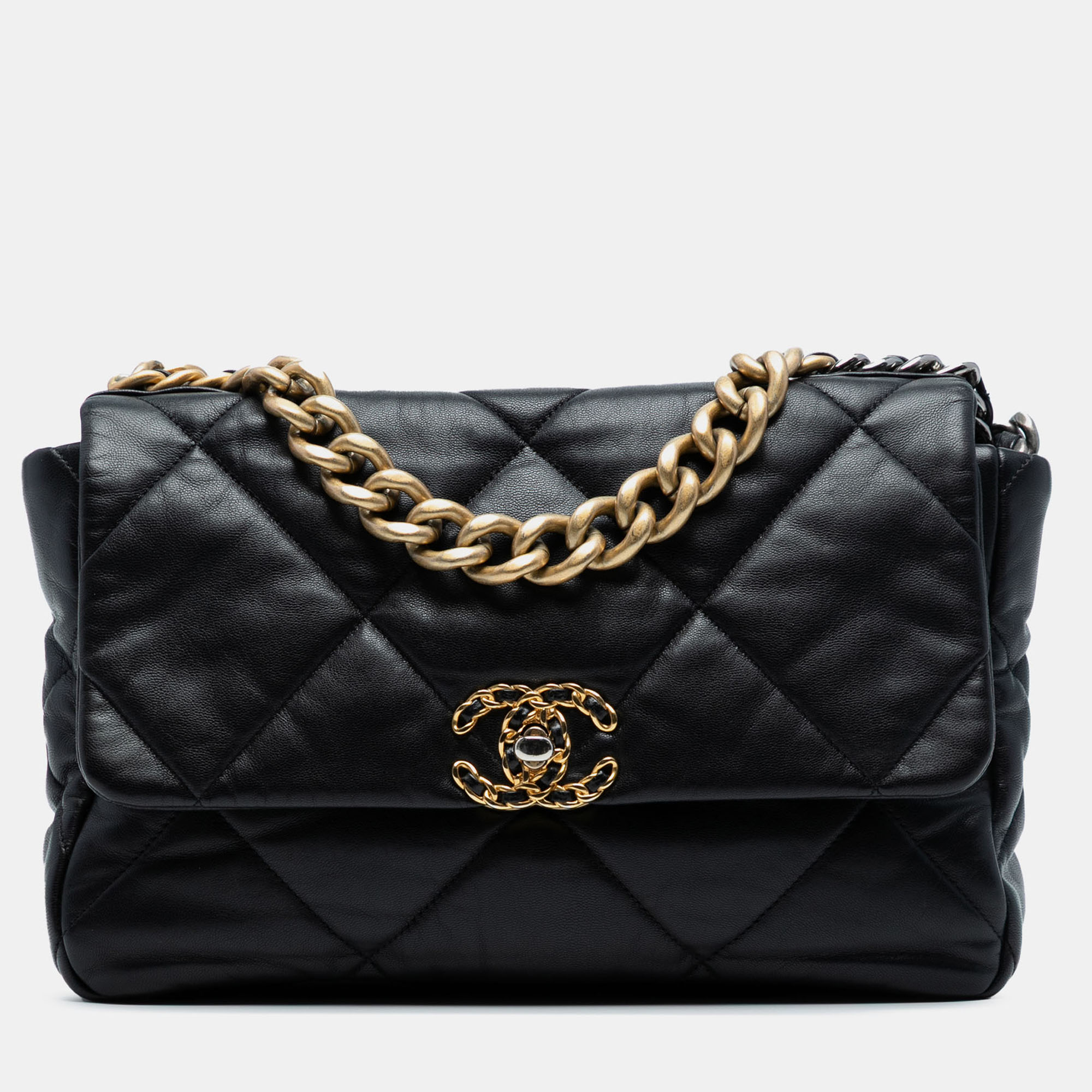 

Chanel 19 Large Lambskin Leather Flap Bag, Black