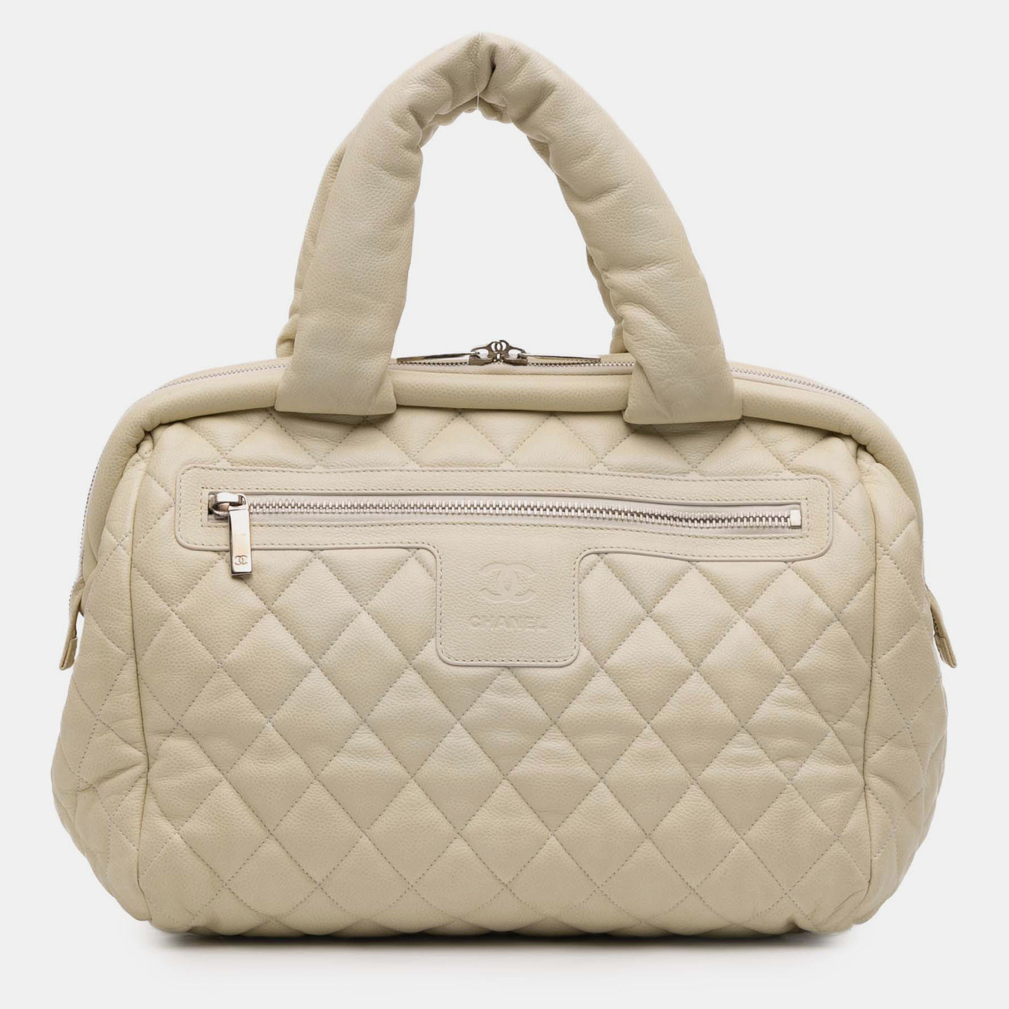 

Chanel Coco Cocoon Quilted Caviar Grained Calfskin Leather Bowler Bag, White