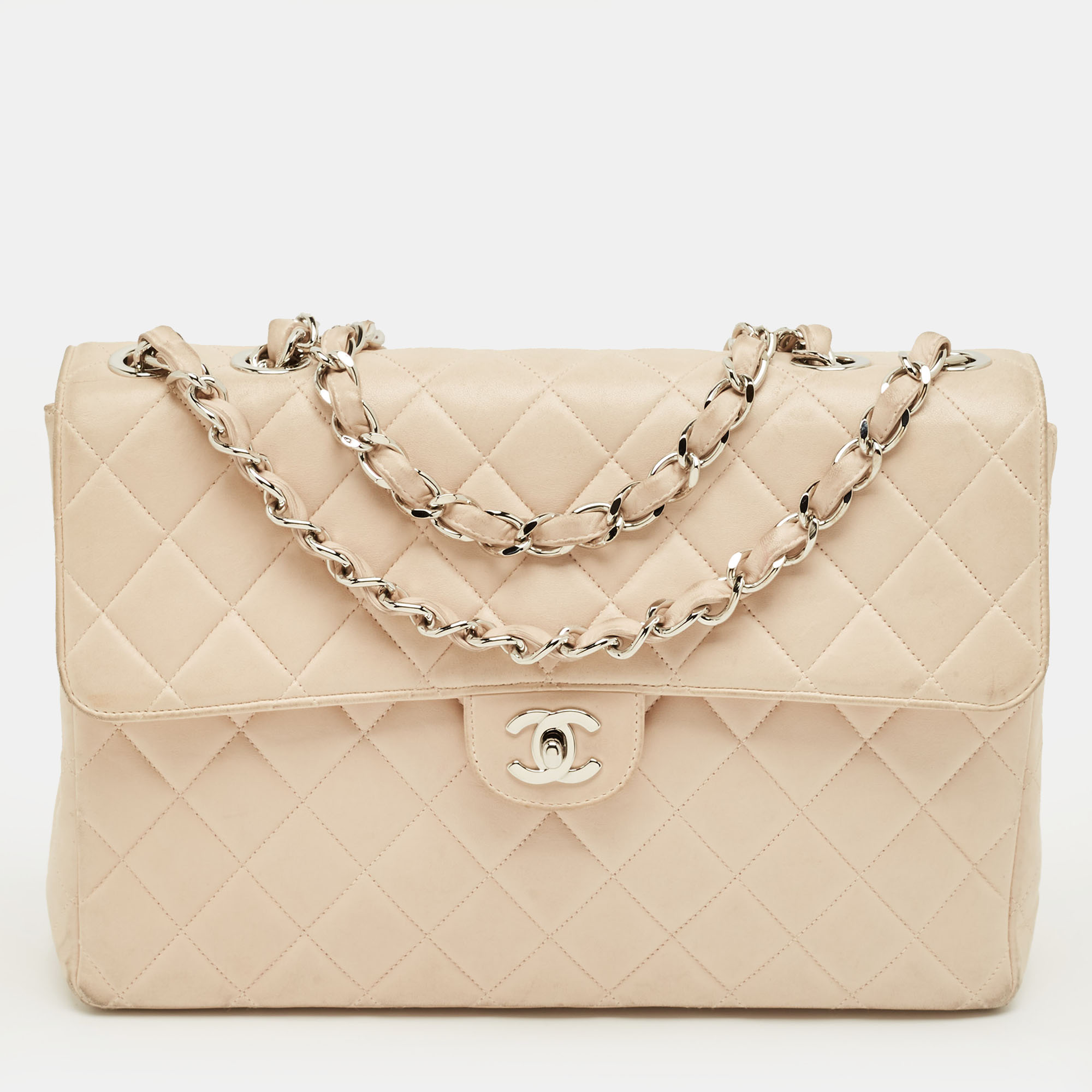 

Chanel Beige Quilted Leather Jumbo Vintage Classic Single Flap Bag