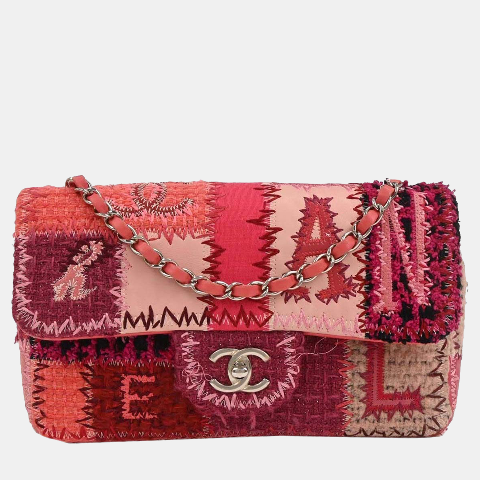 

Chanel Pink Tweed Single Flap Patchwork Shoulder Bag