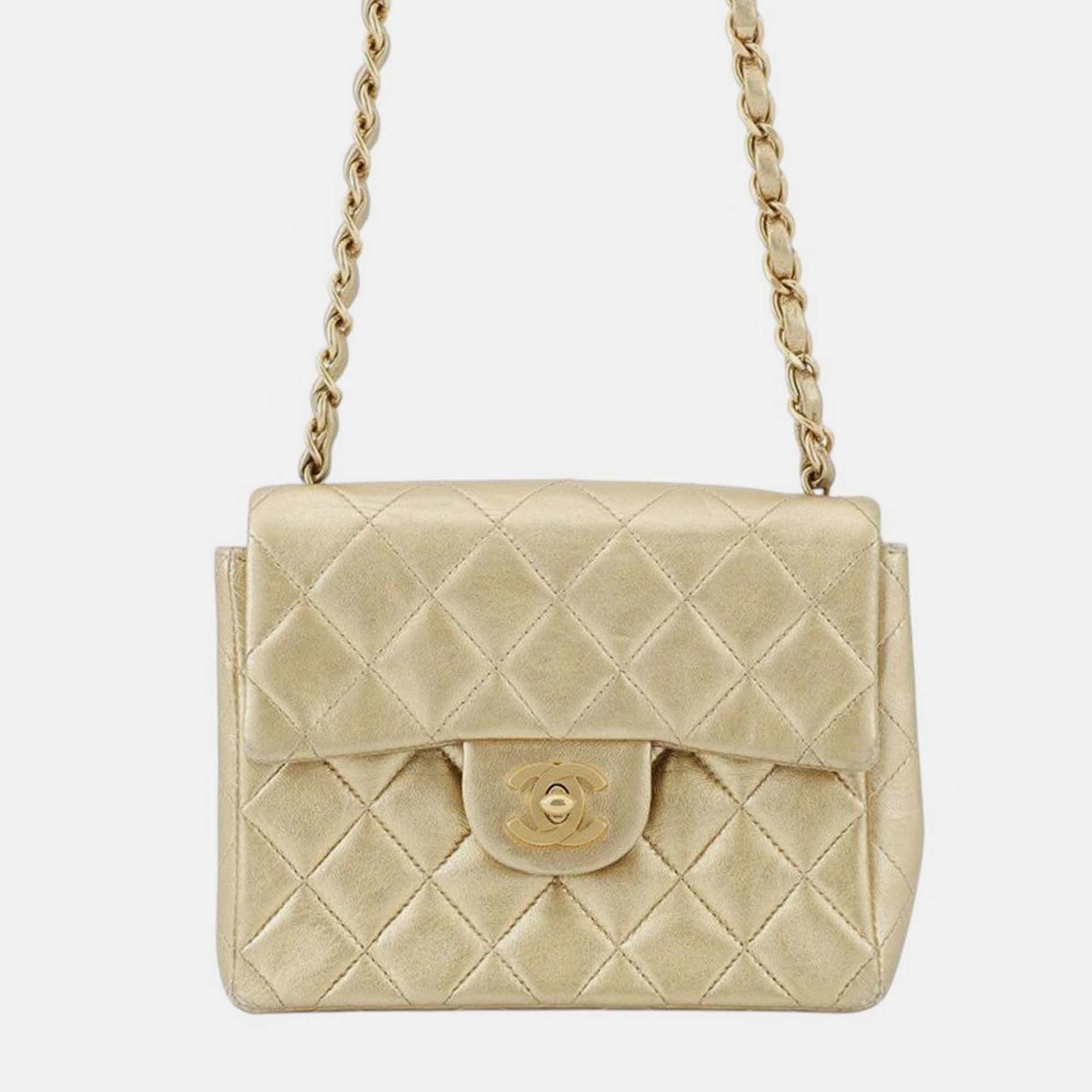 

Chanel Gold Mini Square Classic Lambskin Single Flap