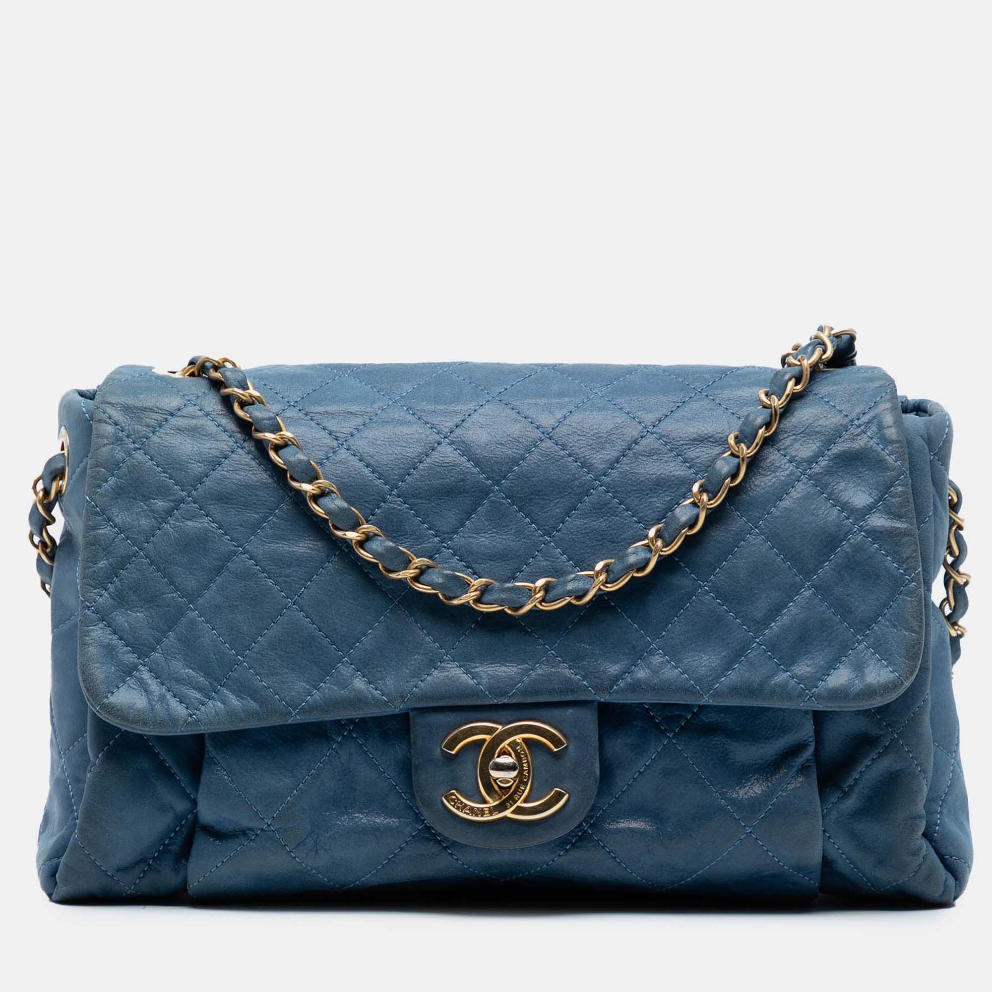 

Chanel Chic Quilt Flap Large Multicolor Calfskin Leather Shoulder Bag, Blue