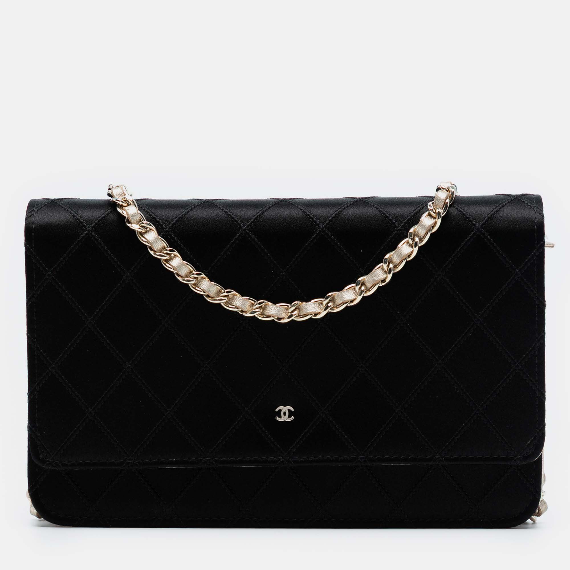 

Chanel Black Bicolor Satin Wallet On Chain