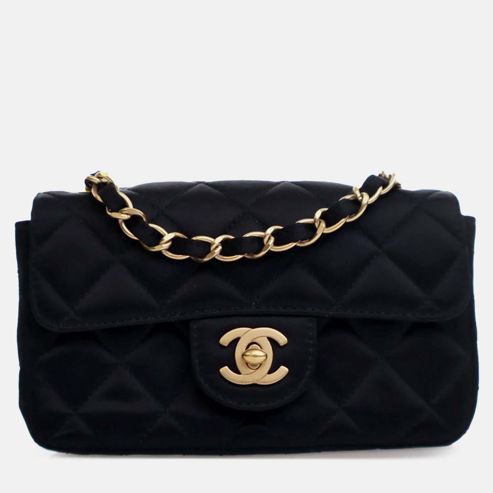 

Chanel Black Extra Mini Rectangular Classic Satin Single Flap
