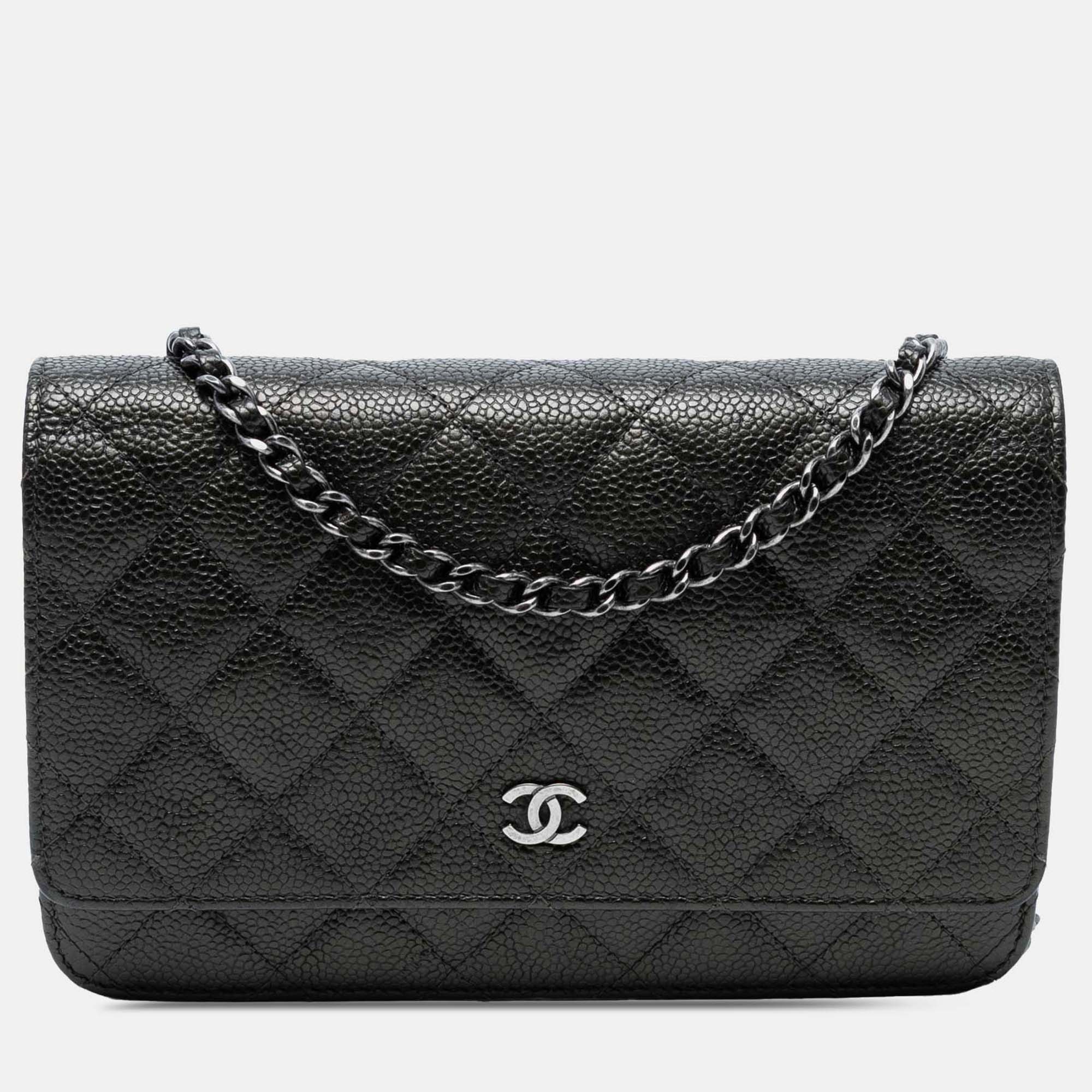 

Chanel Black CC Quilted Caviar Wallet on Chain