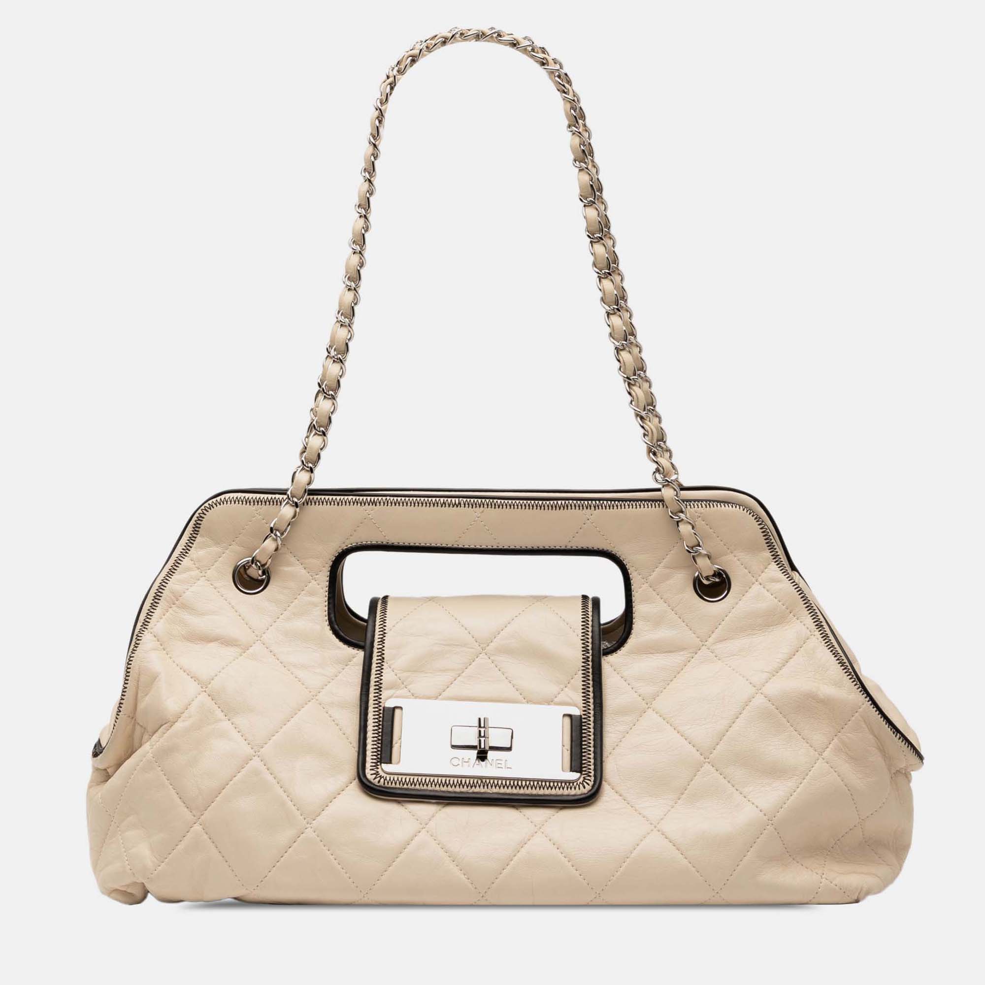 

Chanel Brown Quilted Lambskin East West Mademoiselle Accordion Flap