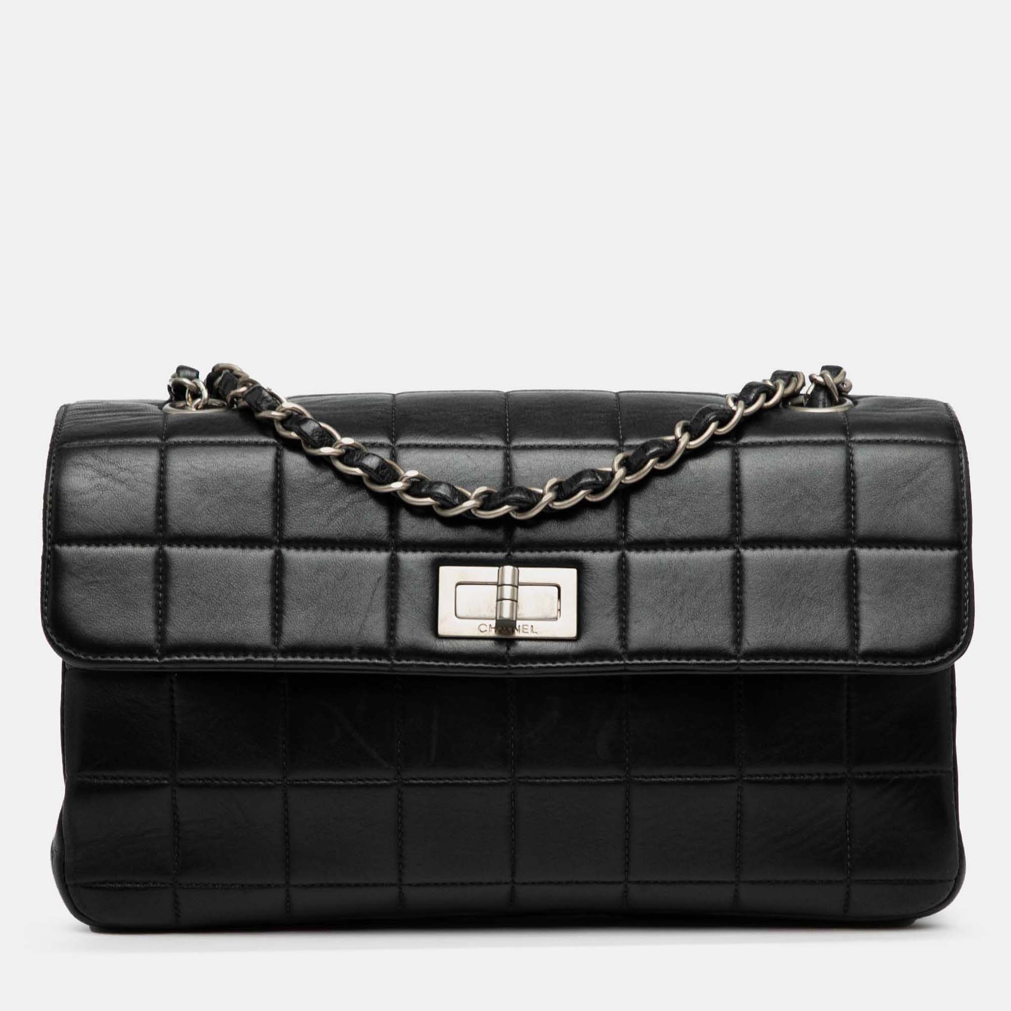 

Chanel Black Chocolate Bar Lambskin Reissue Multipocket Flap