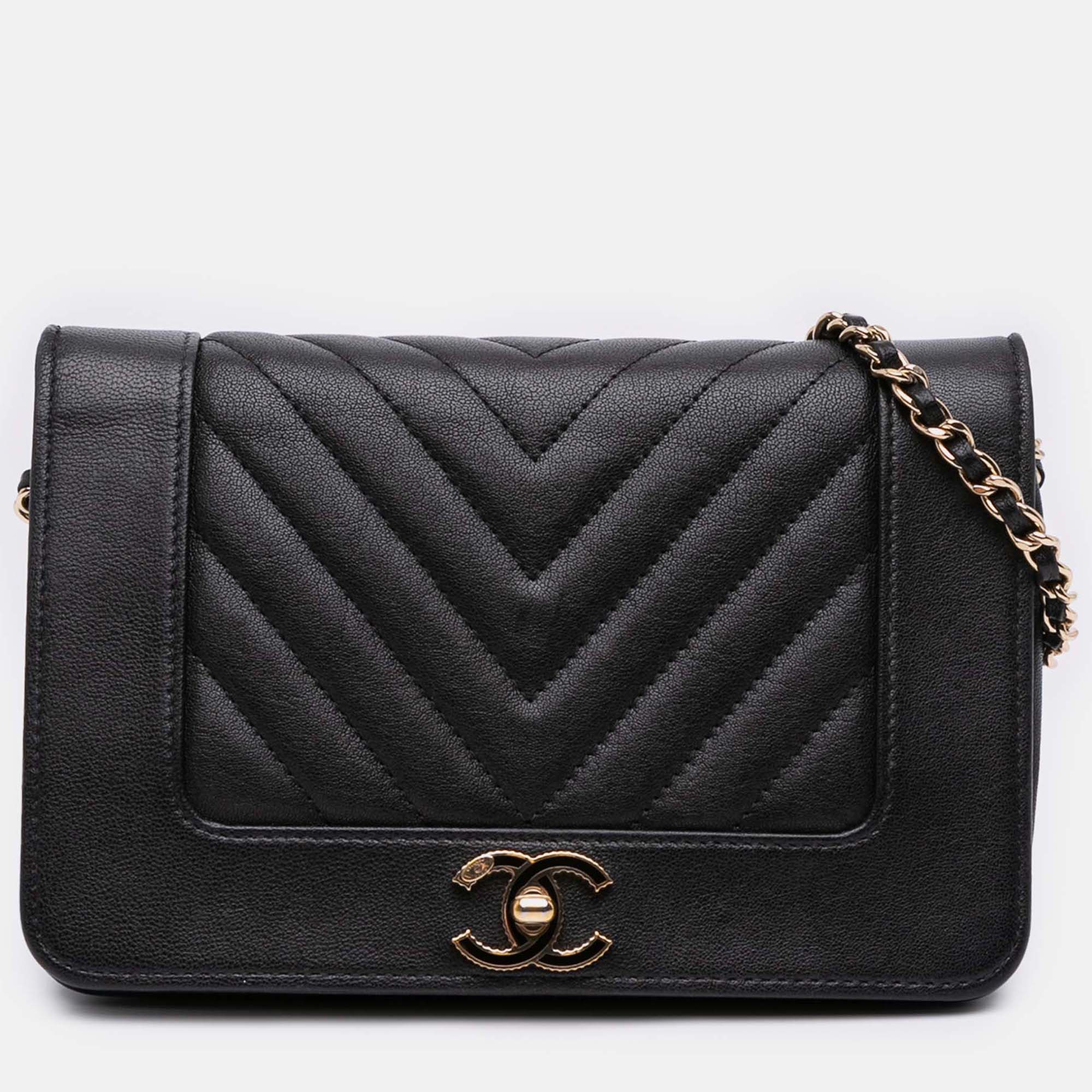 

Chanel Black Chevron Sheepskin Mademoiselle Vintage Wallet on Chain