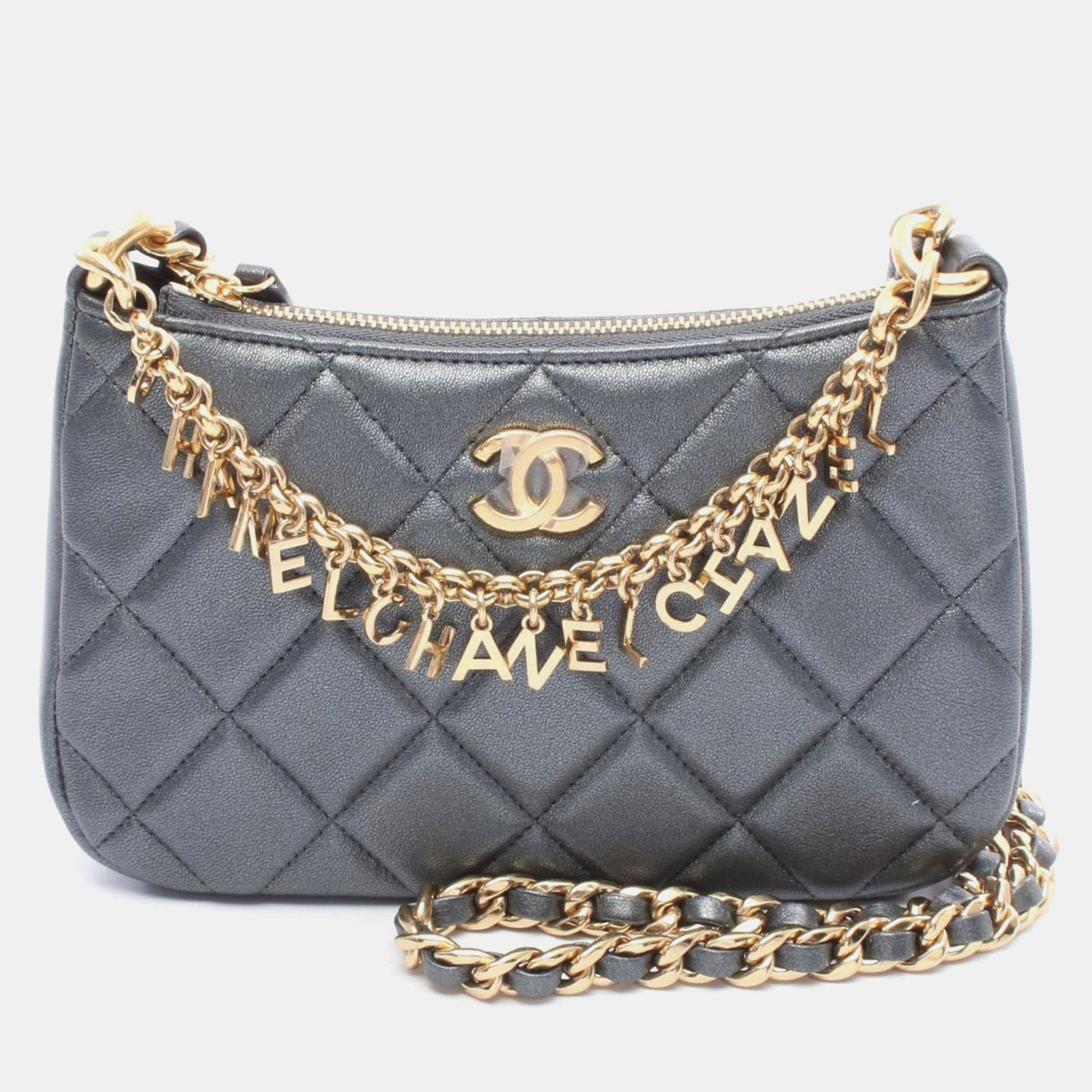 

Chanel Matelasse Coco Mark Shoulder Bag Lambskin Leather Gray, Grey